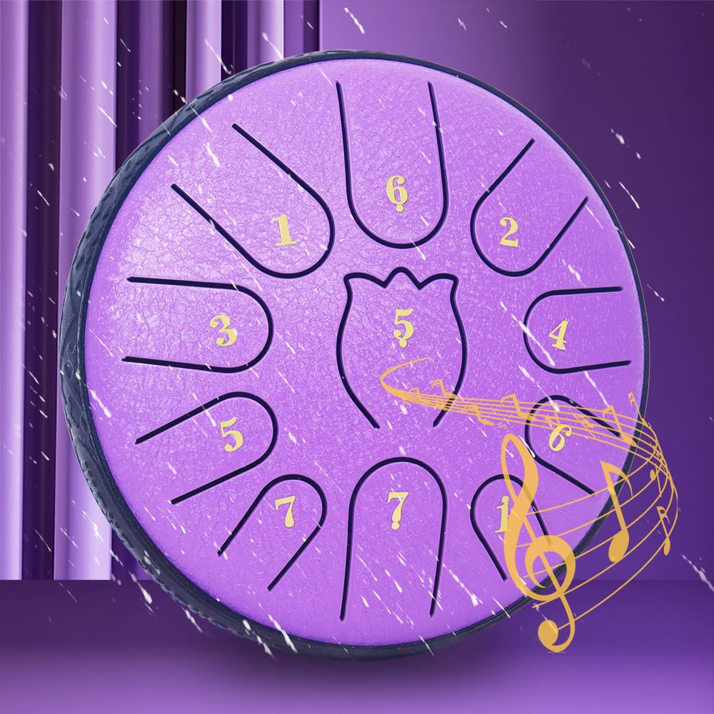Rain Drum for Outside Garden,Steel Tongue Drum 6 Inche 11 Note Steel Drums Rain Chime,Raindrop Drum,with Soft Bag,Music Book,2 M