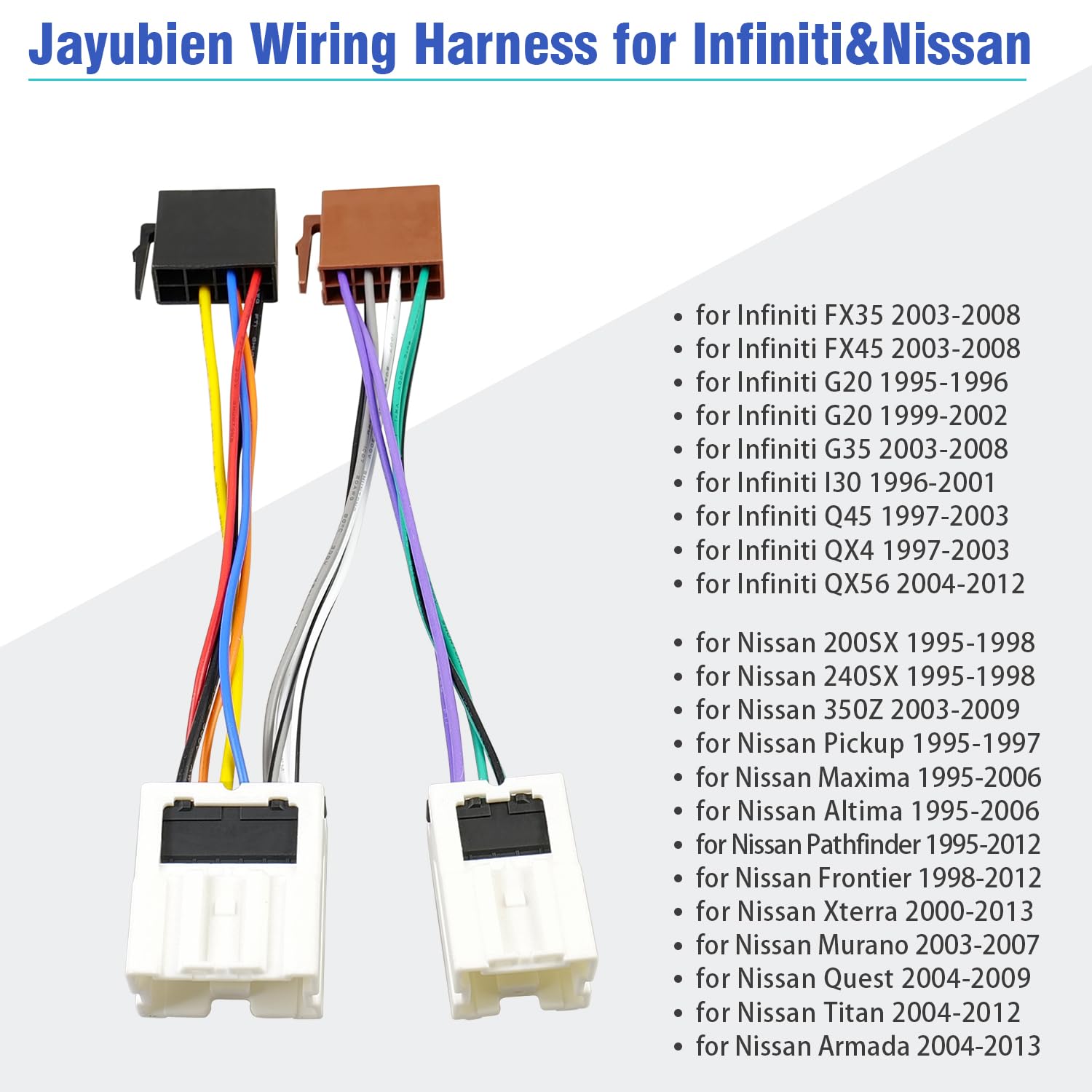 Jayubien Iso Radio Wiring Harness For Nissan Stereo Wire Adapter 1995-2008,Compatible With Infiniti Radio Connector 1990-2008,10