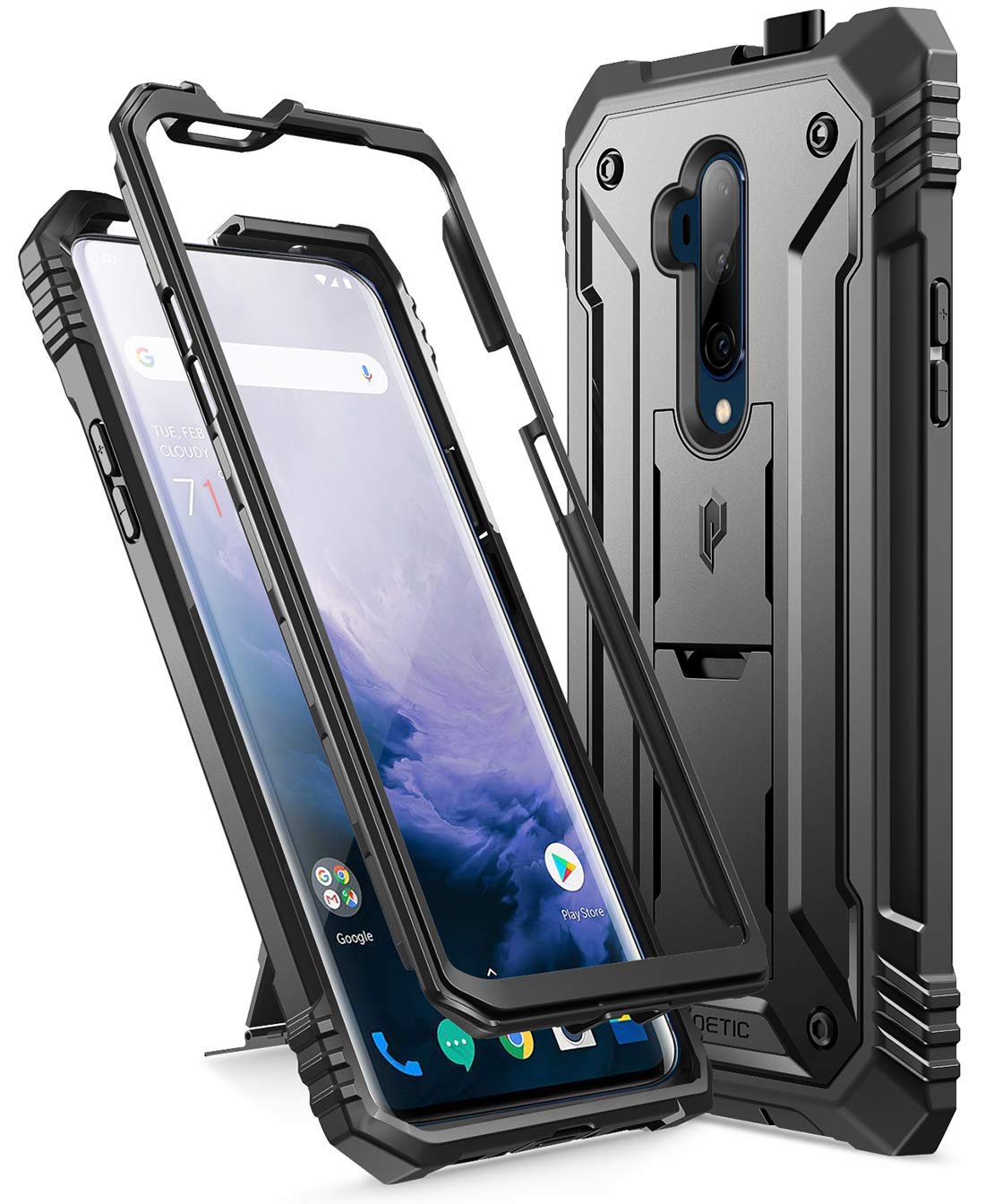 Poetic Oneplus 7 Rugged Case With Kickstand, Full Body Dual Layer Shockproof Protective Cover, Built In Screen Protector, Revolu