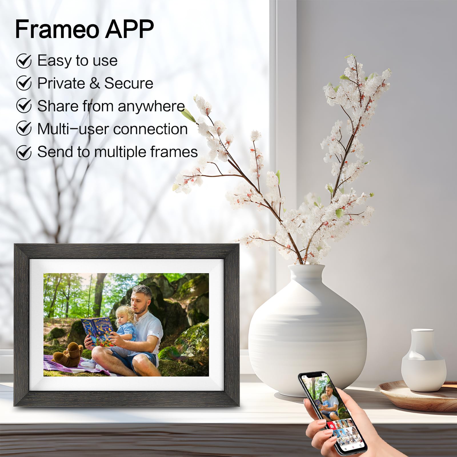 Frameo Digital Photo Frame,10.1 Inch Wifi Smart Digital Picture Frame With Hd Ips Touch Screen,Auto Rotate,Send Pictures From An