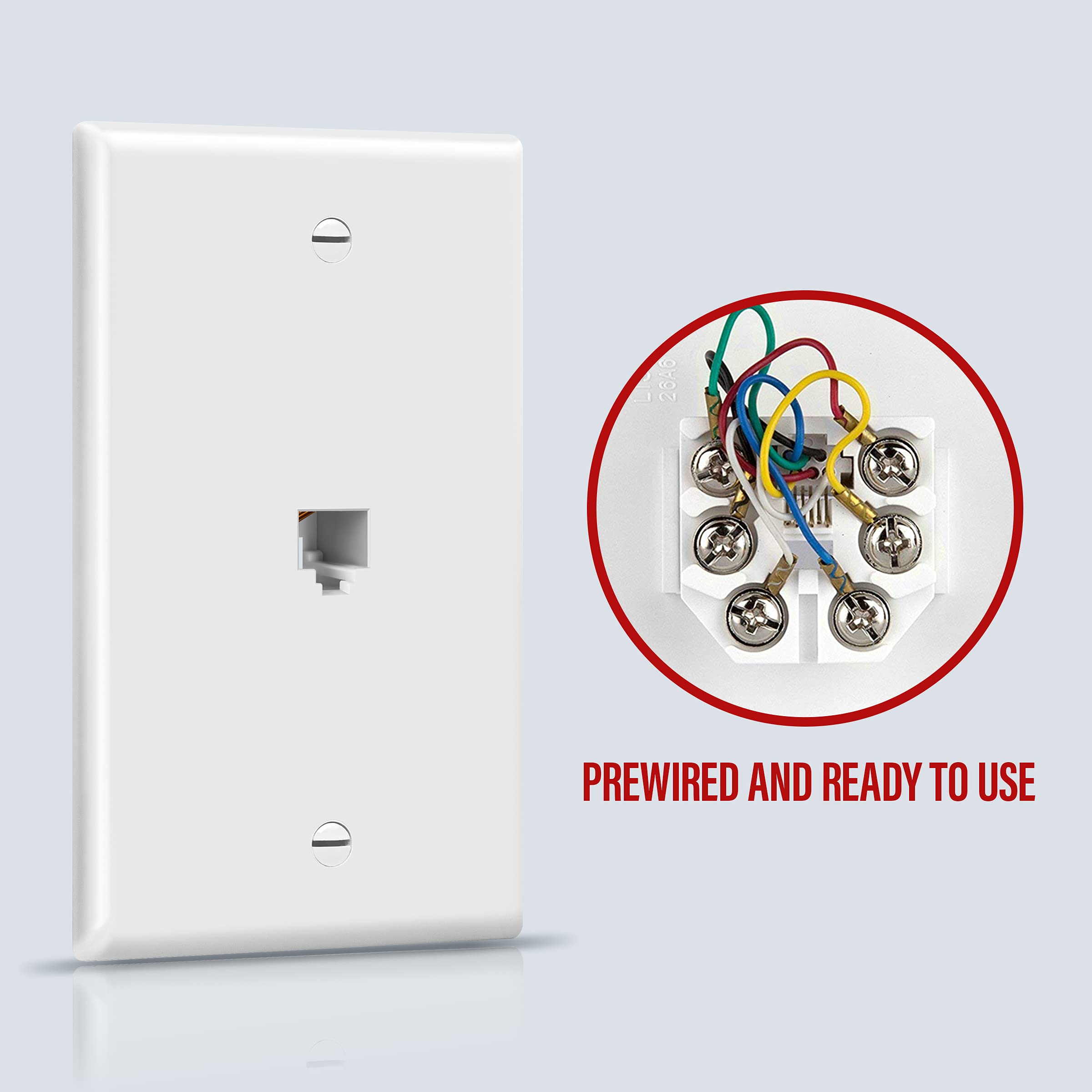 Enerlites Rj11 Telephone Jack Wall Plate, 6 Position 6 Conductor 6P6C (2 Line Support), 1 Gang 4.50'' X 2.76'', 6631 W 10Pcs, Wh