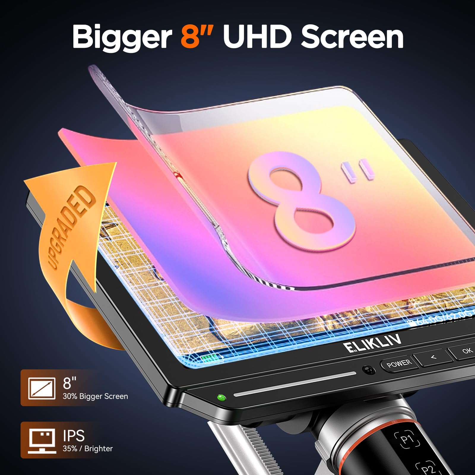 Elikliv Autofocus 4K Digital Microscope Em4K Af, 8'' Coin Microscope, 52Mp Hdmi Microscope, Soldering Microscope For Electronic