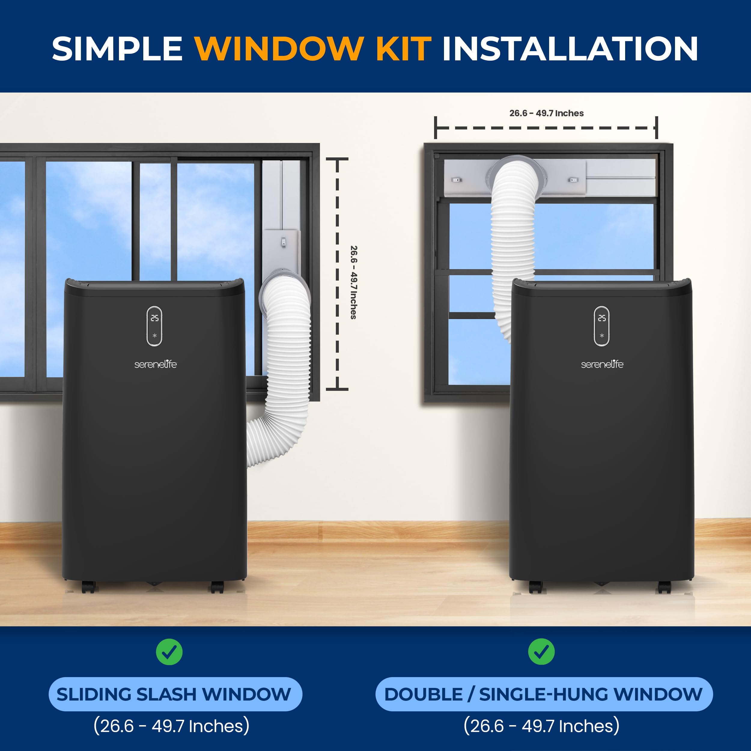 Serenelife 14000 Btu Portable Air Conditioner - 115V Compact Standing Air Conditioner For Room Up To 450 Sq. Ft., 3-In-1 Floor A