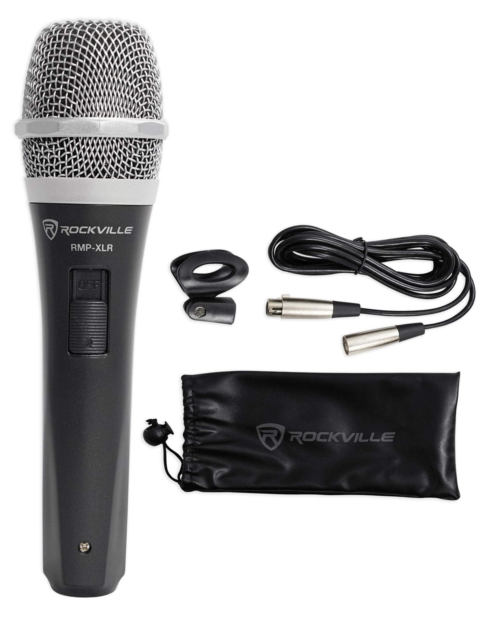 Rockville Rmp Xlr Dynamic Cardioid Professional Microphone W/ Cable + Clip, Black