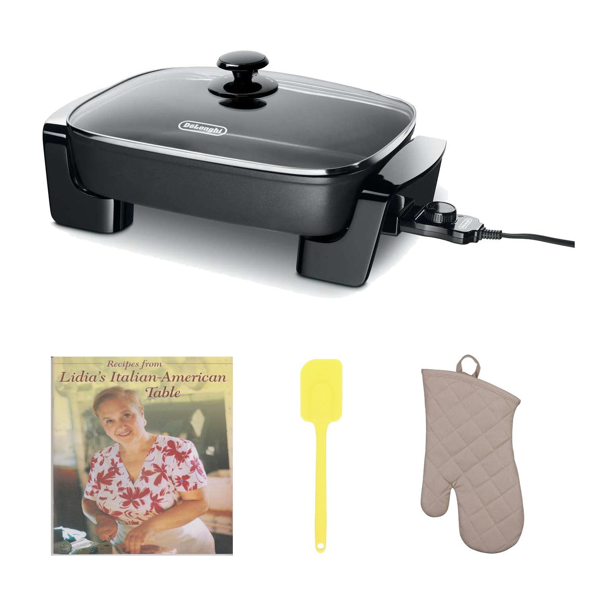 De'Longhi Electric Skillet With Tempered Glass Lid, 16' X 12', Black