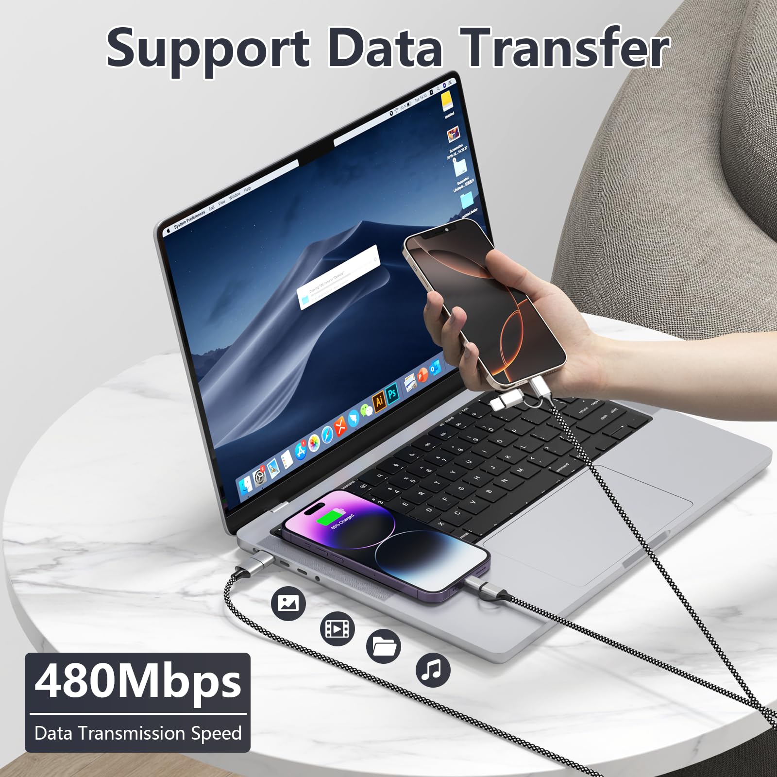 16Ft Long Multi 4 In 1 Usb C Cable Lightning Charging Cable,5M 60W Fast Charger & Data Transfer,Iphone Ipad Charger Cord With Li