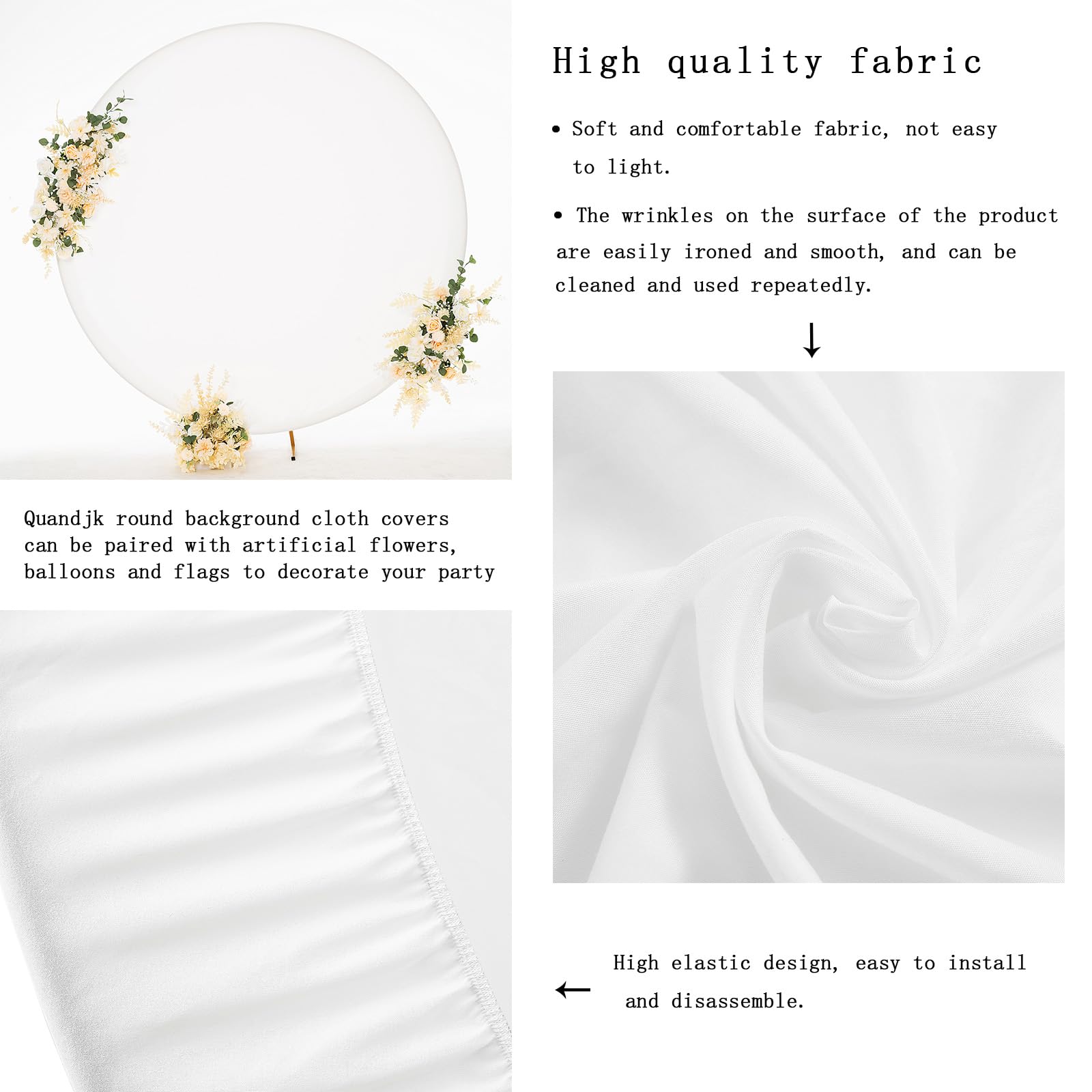7.2X7.2Ft White Round Backdrop Cover White Circle Backdrop Cover Round Fabric Photo Background For Photography Party Birthday We