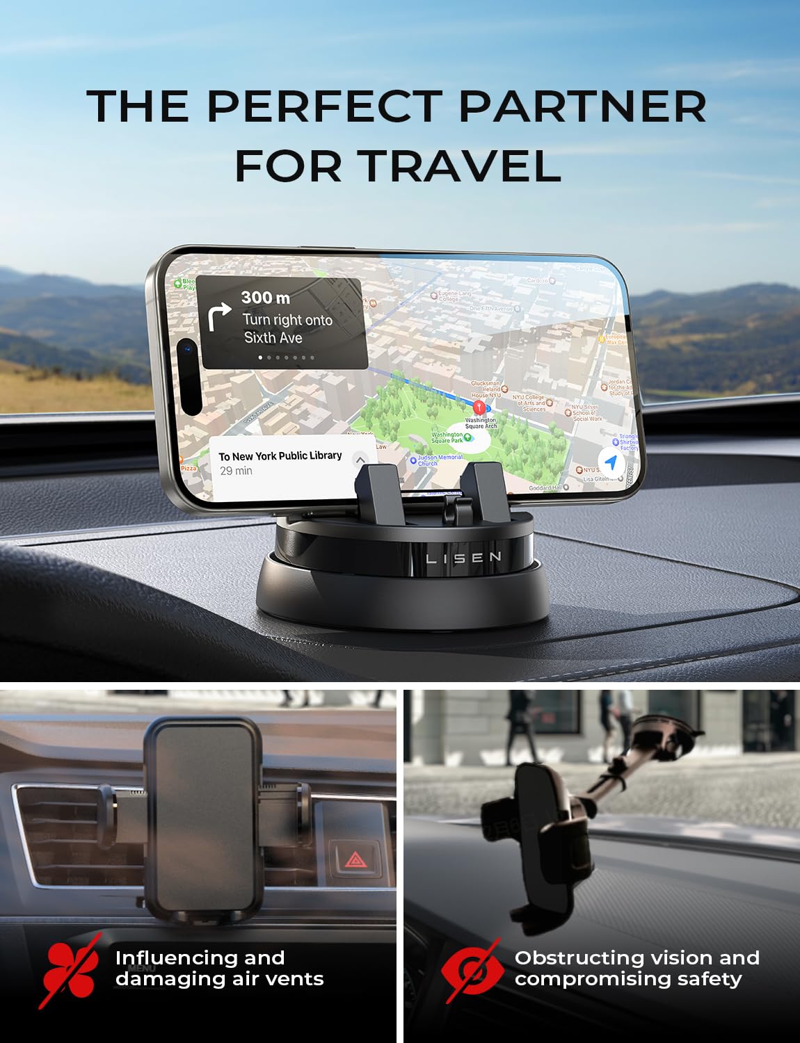 Lisen Phone Holders For Your Car, 360 Rotatable Dashboard Cell Phone Holder,Multifunctional Iphone Car Mount Compatible With Iph