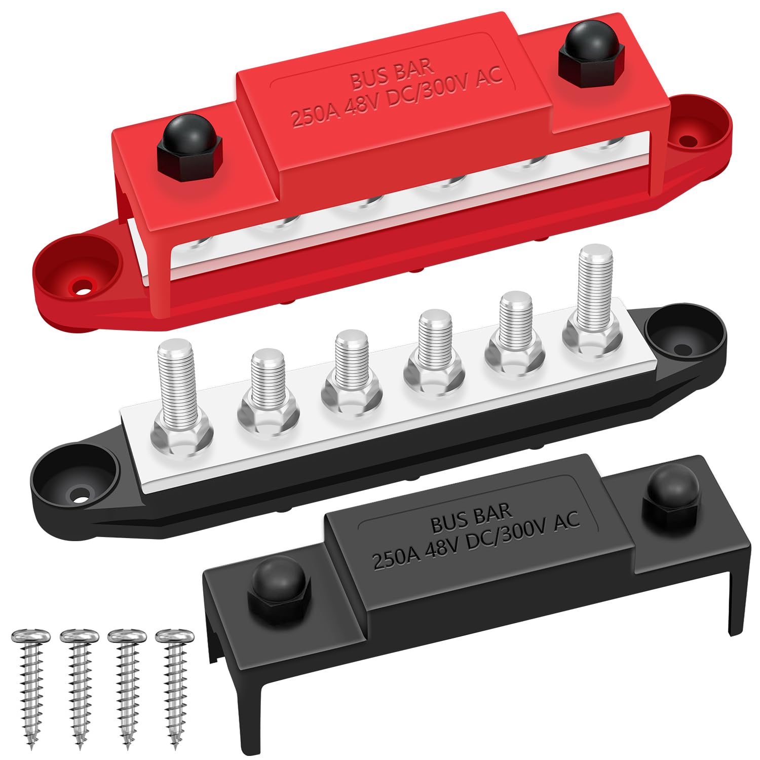 Aienxn 250A 12V Bus Bar Marine, 1/4'' Power Distribution Block, Battery Buss Bar, Automotive Busbar Terminal Block For Car And B