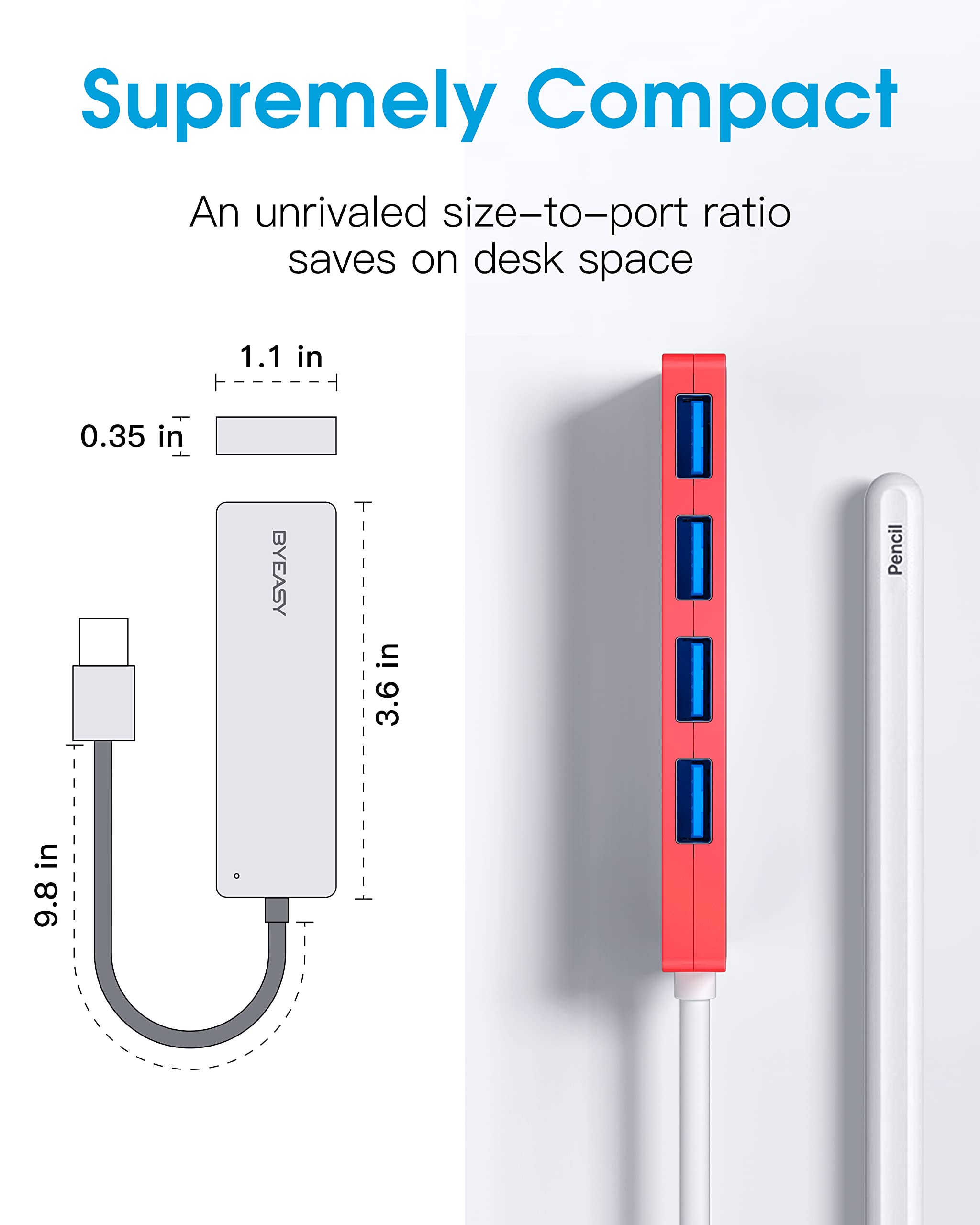 Usb Hub, Byeasy 4 Port Usb 3.0 Hub, Ultra Slim Portable Data Hub Applicable For Imac Pro, Macbook Air, Mac Mini/Pro, Surface Pro, Notebook Pc, Laptop, Usb Flash Drives, Tesla Model 3 And Mobile Hdd