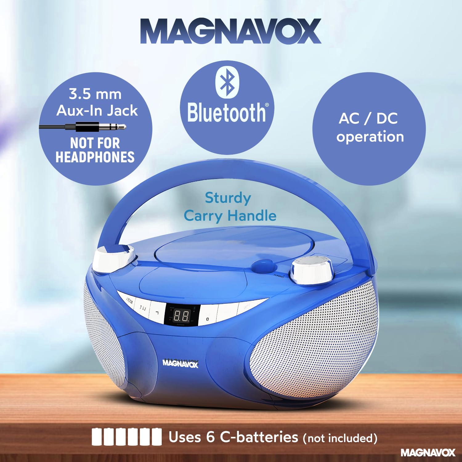 Magnavox Md6949 Portable Top Loading Cd Boombox With Am/Fm Stereo Radio And Bluetooth Wireless Technology In Black | Cd R/Cd Rw