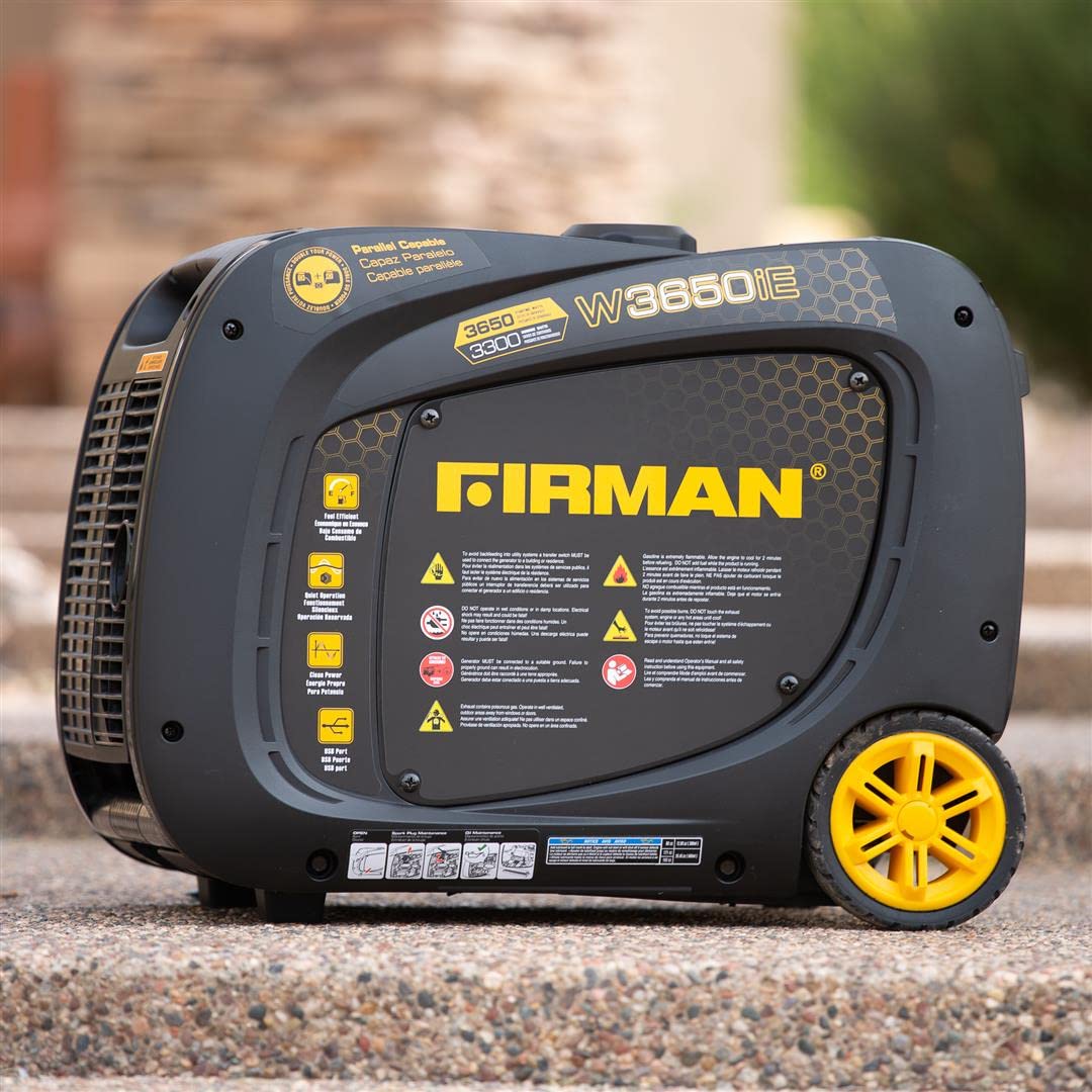 Firman W03382 Inverter 3650/3300W Electric Start Gasoline Powered Parallel Ready Portable Generator Black