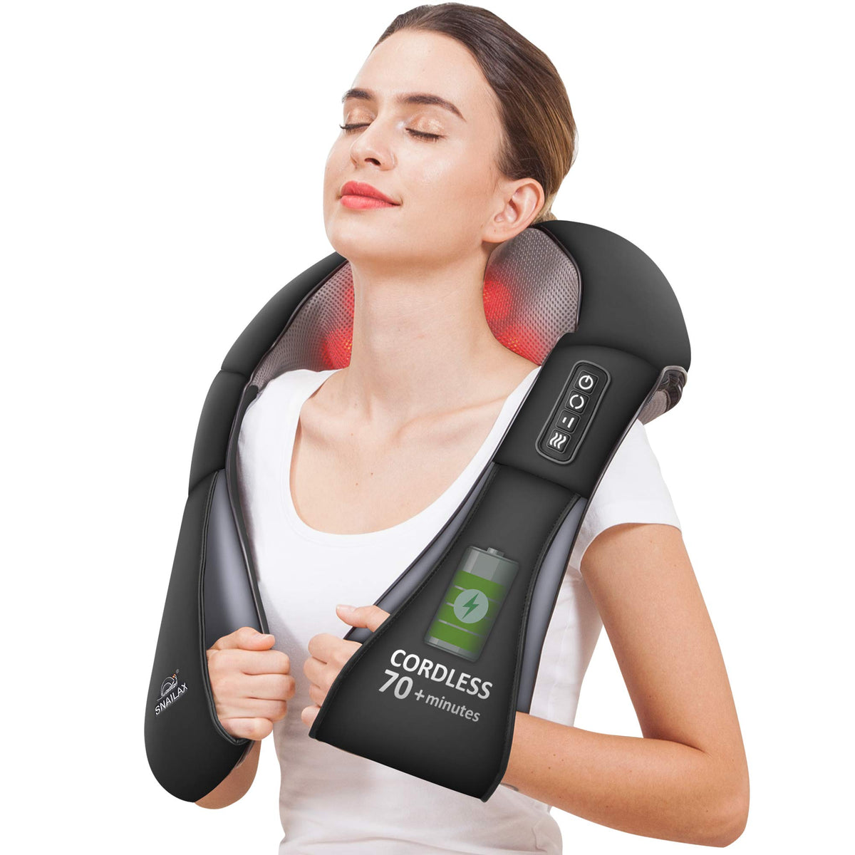 Snailax Cordless Neck Massager, Shiatsu Back Shoulder Massager With Heat, Portable Rechargeable Massagers For Neck And Back Pain