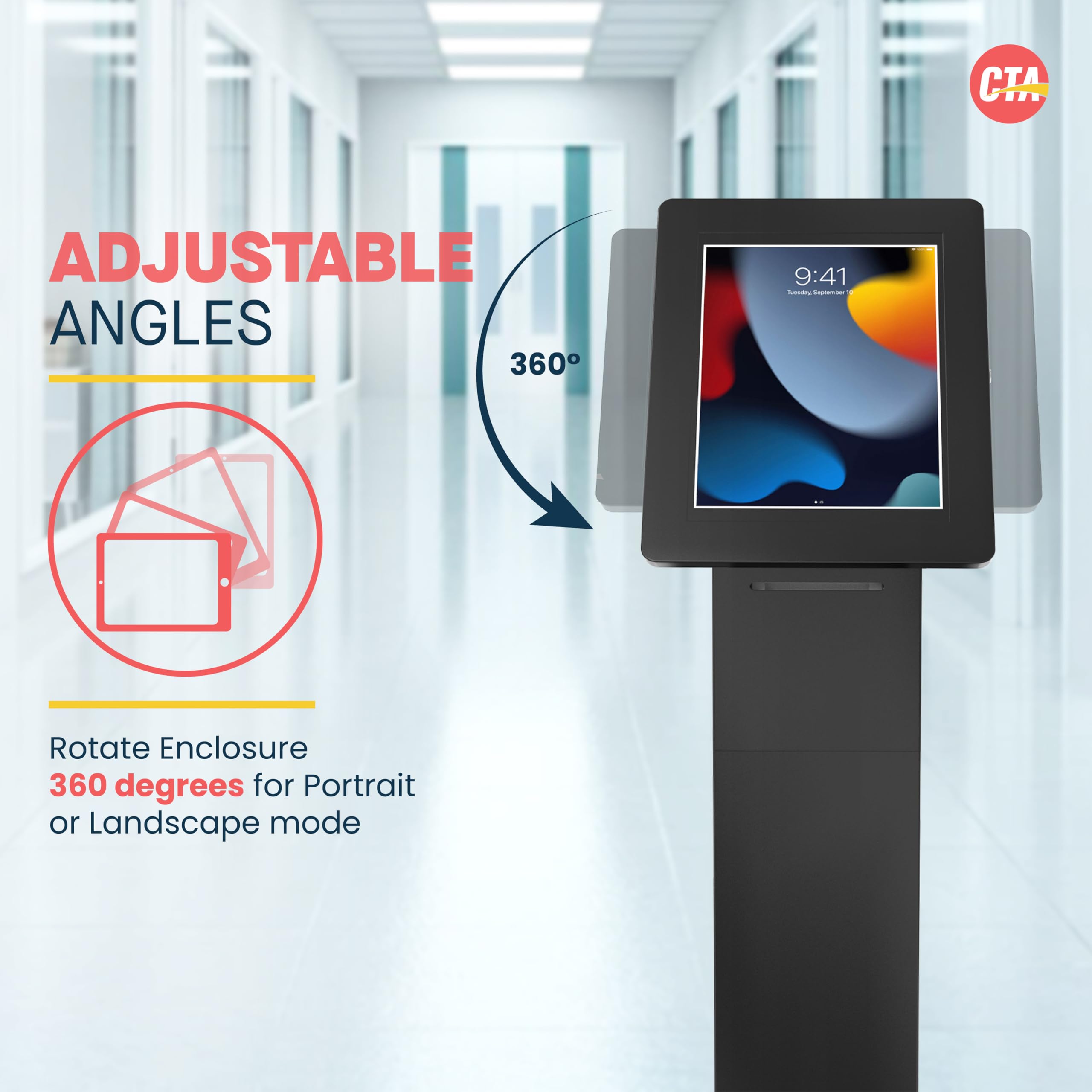 Locking Kiosk & Enclosure - Premium Locking Floor Stand Kiosk With Universal Security Enclosure - Storage And Cable Management F