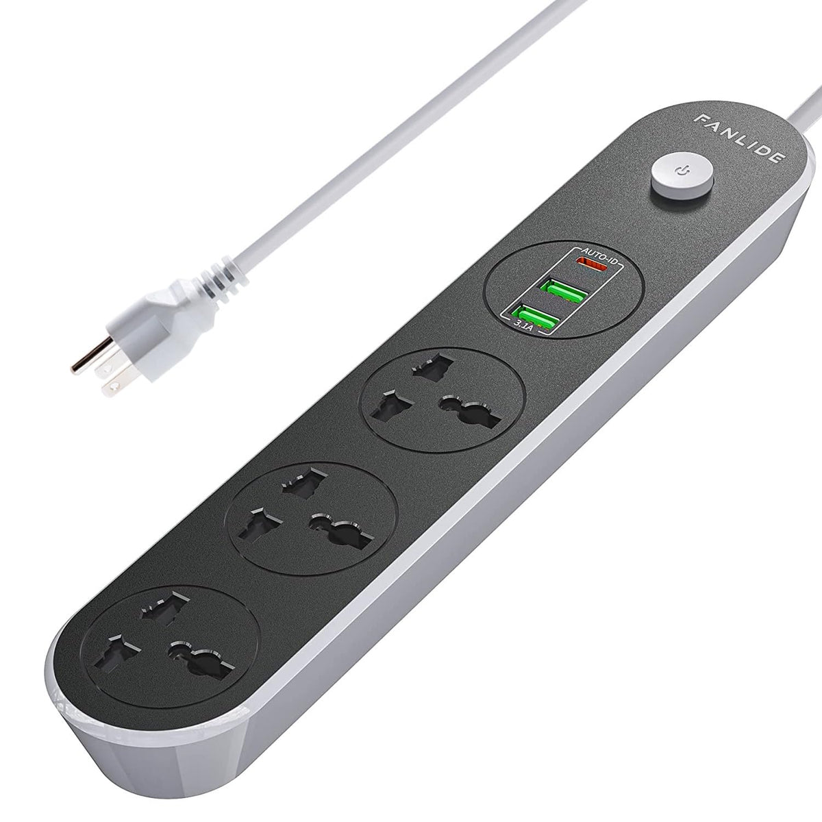 Fanlide Power Strip With Usb Ports, 6Ft Power Cord, 2500W Circuit Breaker, 3 Outlets 3 Quick Usb (5V 3.1A) Charging Station, Chi