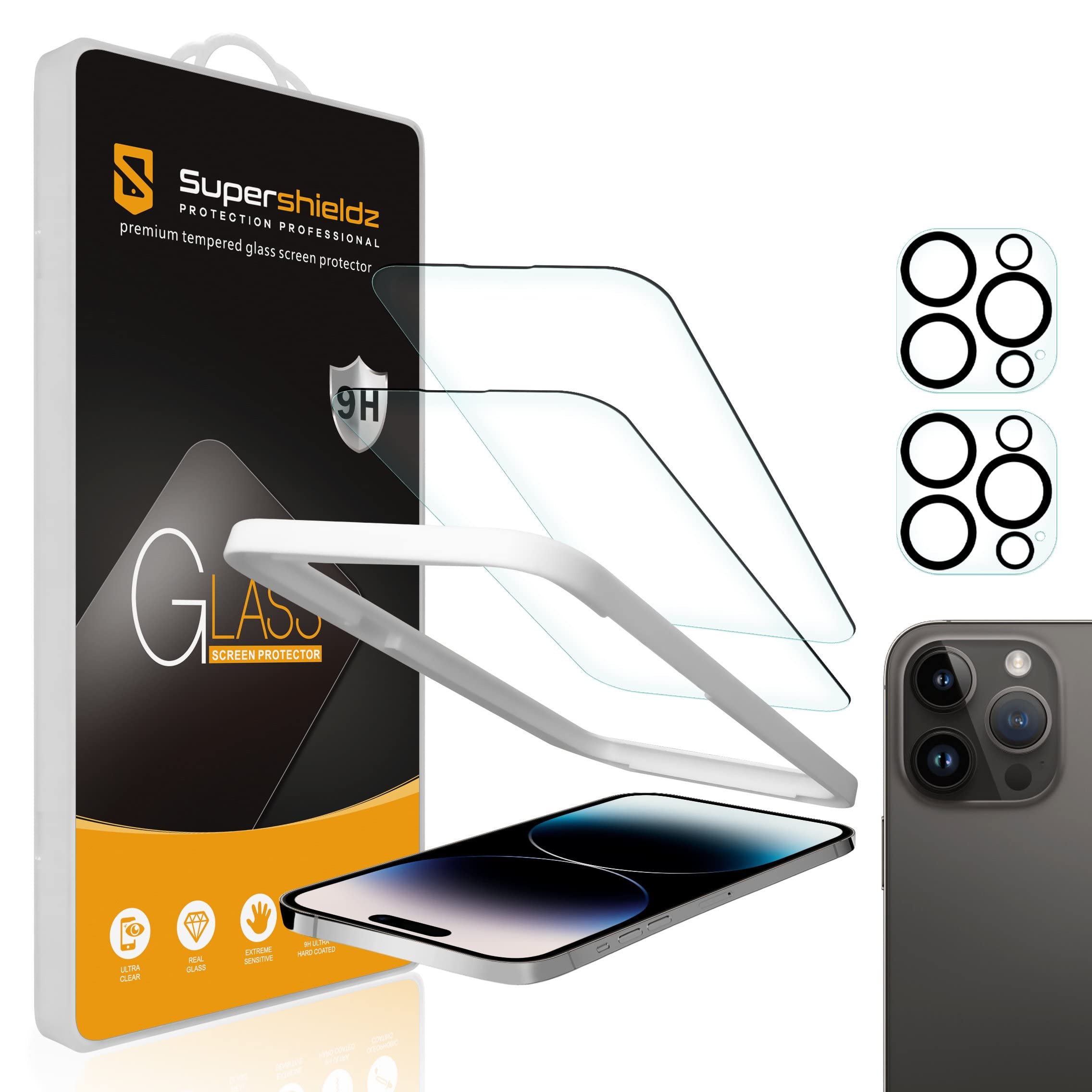 (2 Pack) Supershieldz Designed For Iphone 14 Pro (6.1 Inch)+ Camera Lens Tempered Glass Screen Protector With (Easy Installation