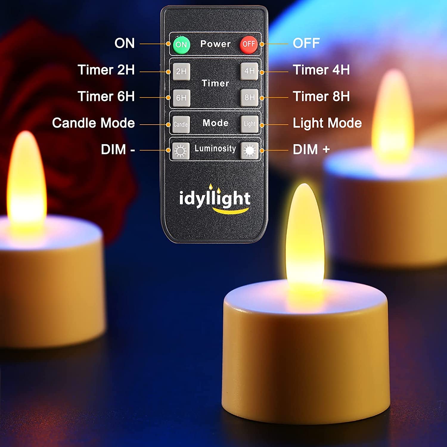 Idyl Light Rechargeable Tea Lights Candles With Remote Timer, 100 Hours Flameless Flickering Candles With Charging Base Waterpro