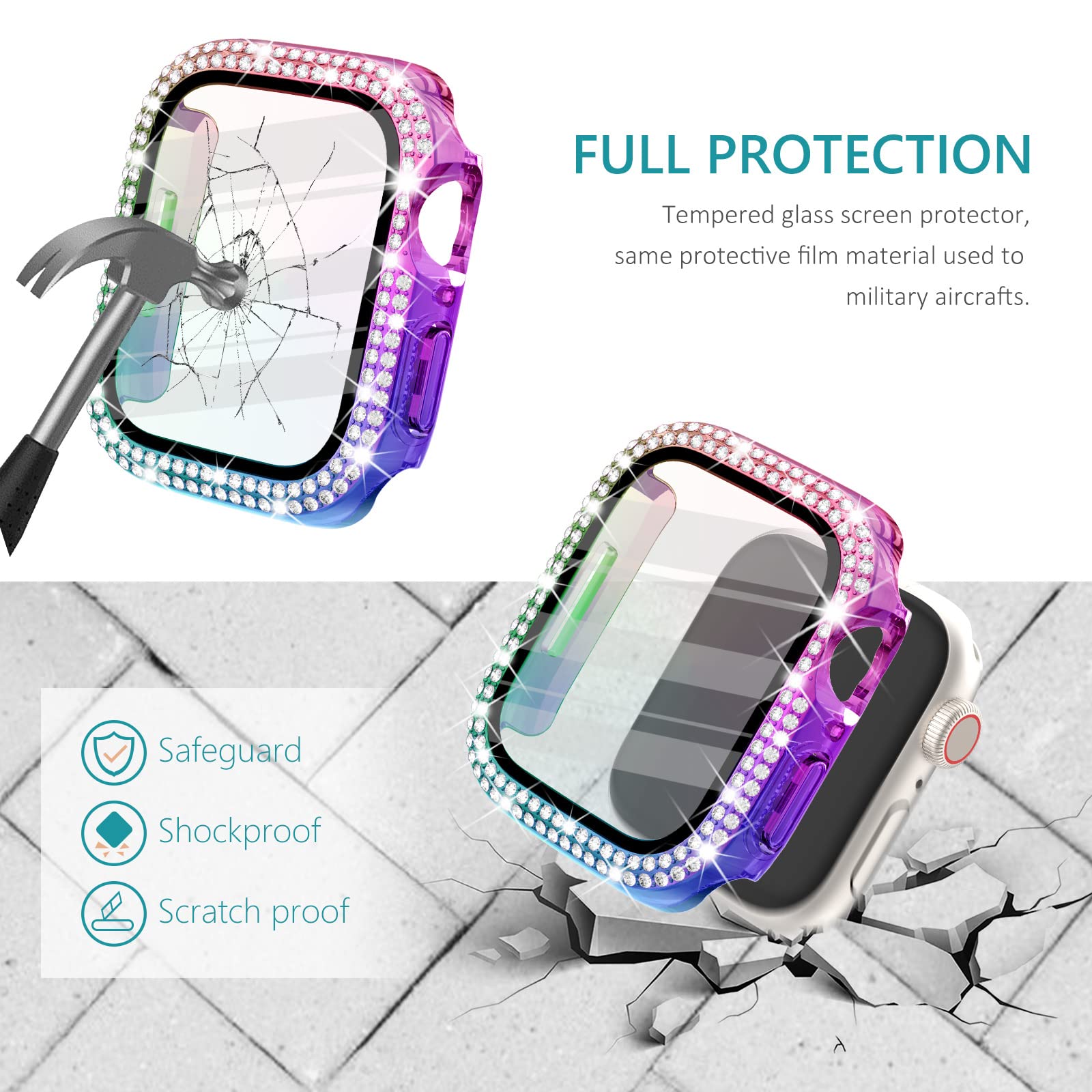 Surace 44Mm Case Compatible With Apple Watch Case With Screen Protector, Bling Diamond Overall Protective Case Compatible With A