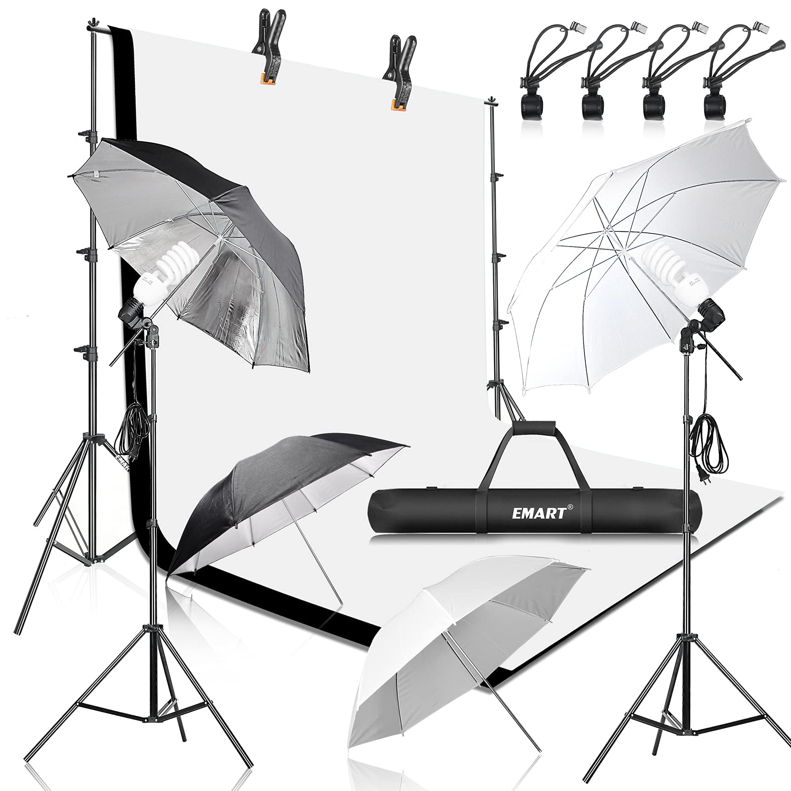 Emart 8.5X10Ft Photography Backdrop Kit With 400W 5500K Daylight Umbrella Continuous Lighting Set, Black & White Backgrounds For