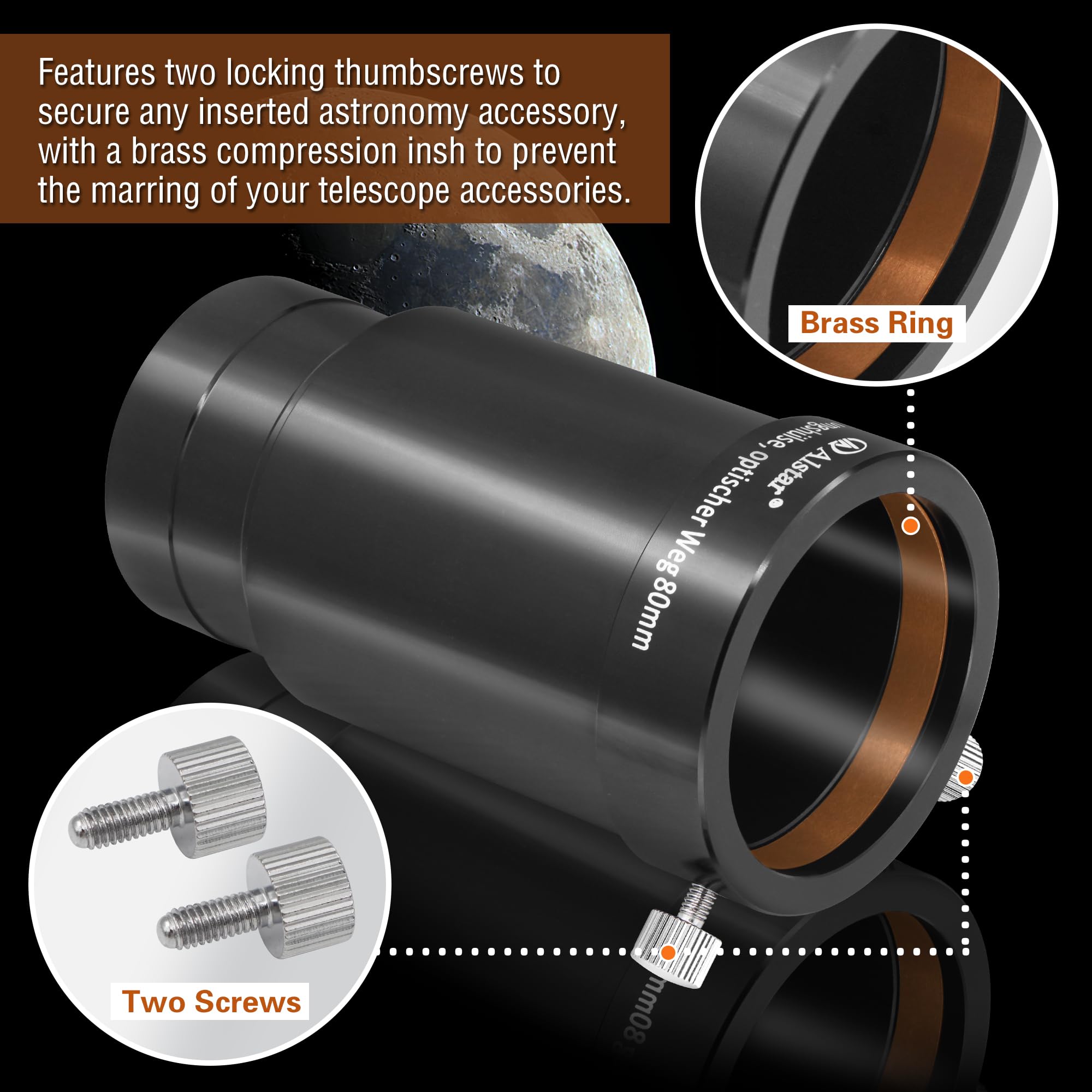 Alstar 2 Inch Telescope Eyepiece Extension Tube Adapter   Optical Length 80Mm   With Standand 2 Inch Filter Threads