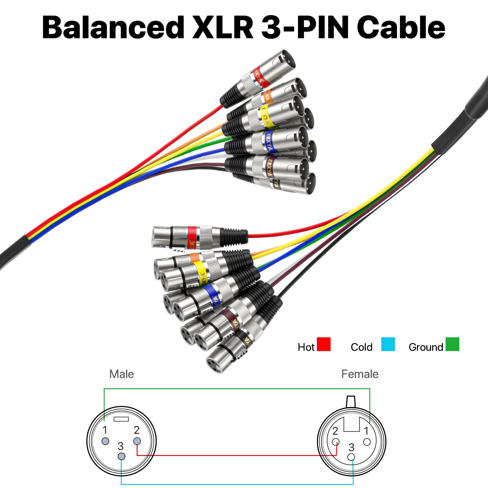 Ebxya 8 Channel Xlr Snake Cables 25Ft   Xlr Male To Female Snake Cable For Live, Recording, Studios