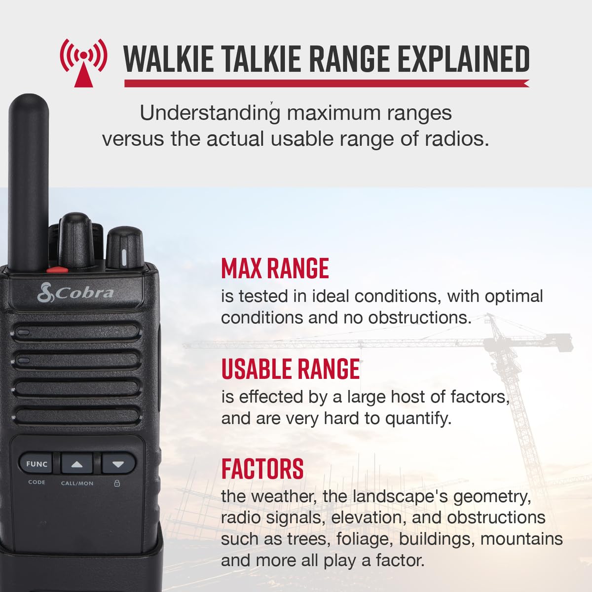 Cobra Px652 Professional Walkie Talkies   Rechargeable, 22 Channels, 300,000 Sq. Ft/25 Floor Range, Dust Protected & Splashproof (Ip54 Rating), Headsets And Chargers Included (2 Pack)