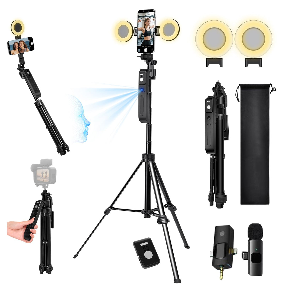 Litchitech Vlogging Kit For Iphone/Andriod,70.9 Auto Face Tracking Tipod
