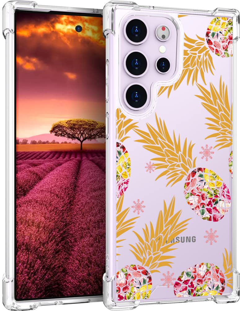 Topgraph Case Cute Pineapple Clear For Women Girly Designer Girls For Galaxy S23 Ultra, Cute Silicone Transparent Phone Case Pin
