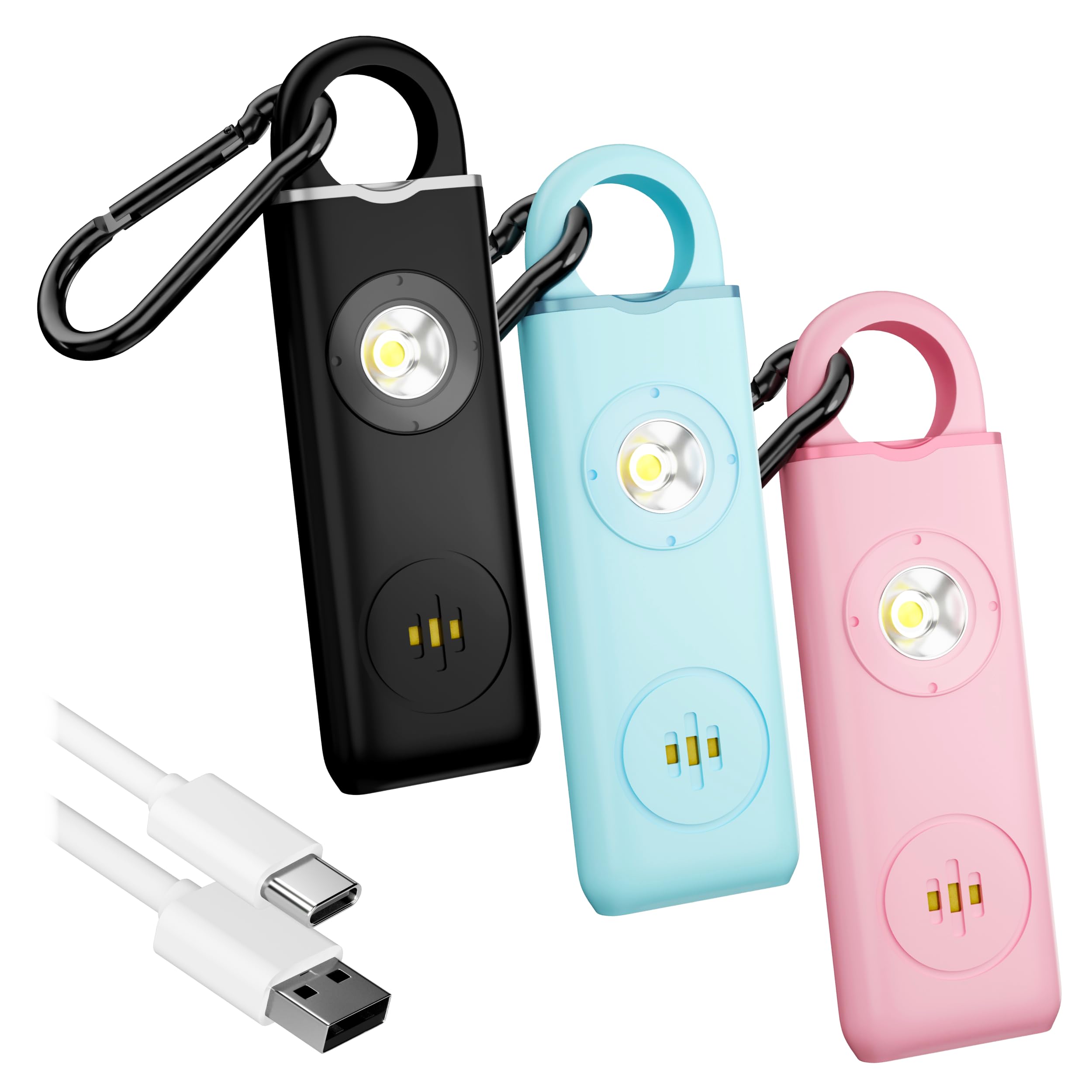 Personal Safety Alarm Keychain for Women - 3 Pack USB Rechargeable Protection Emergency Siren Key Chain with Light and Low Batte