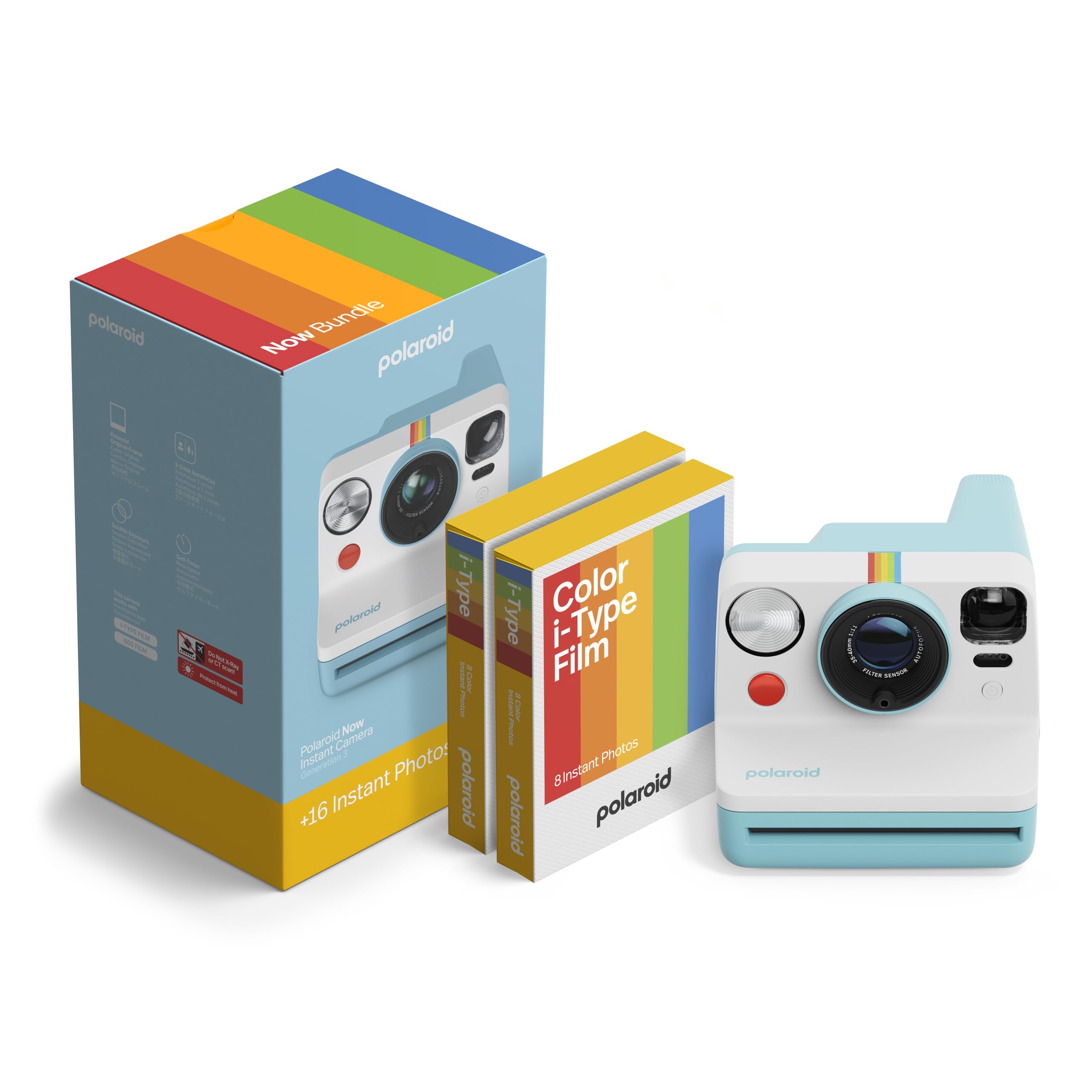 Polaroid Now 3rd Generation I-Type Instant Camera + Film Bundle - Now Arctic Blue Camera + 16 Color Photos (6644)