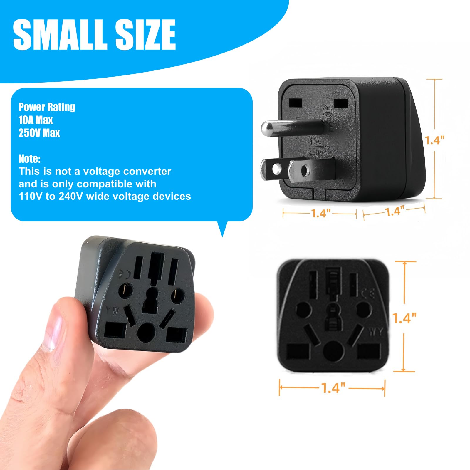 2 Pack Us Travel Plug Adapter, Eu,Au,Uk,Cn,To Usa(Type B),Grounded 3 Prong For Usa Wall Plug,Wall Outlet Power Charger Converter
