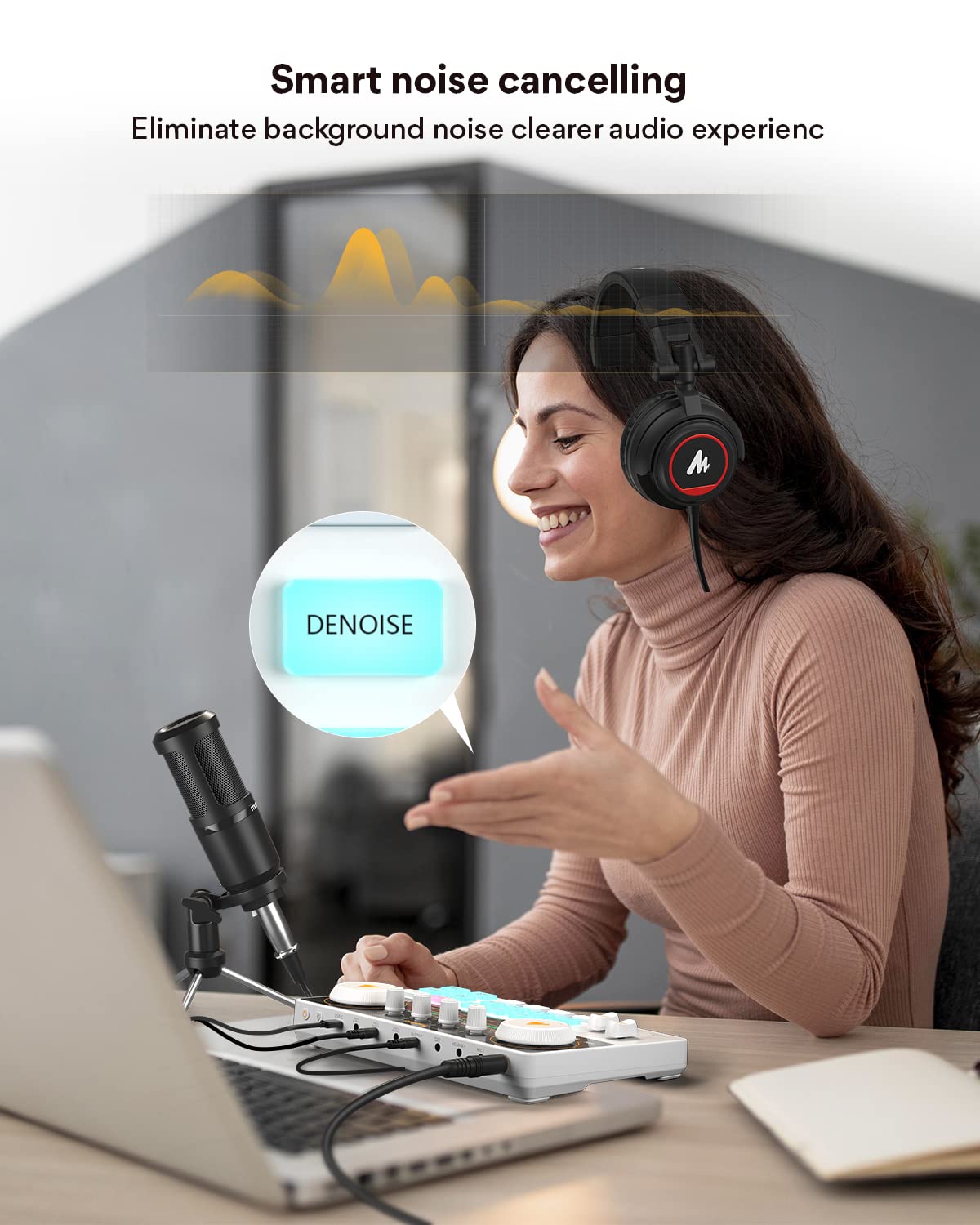 Maono Podcast Equipment Bundle Audio Mixer All In One Podcast Production Studio With 3.5Mm Microphone For Live Streaming, Podcas