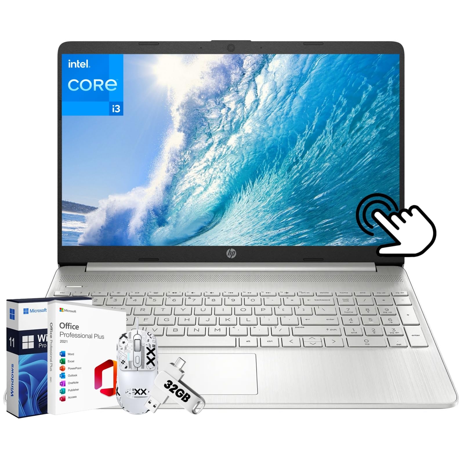 HP 15.6 Touchscreen Business Laptop, with Microsoft Office Lifetime License, Student Laptop, Intel i3-1215U Processor, 64 GB RAM