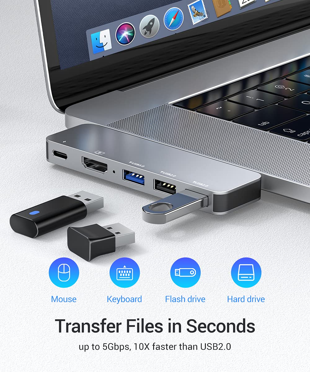 Raycue Usb C Adapter For Macbook Pro/Air, Macbook Adapter Hdmi, Macbook Air M1 Usb Multiport Usb C Hub With 4K Hdmi, Thunderbolt