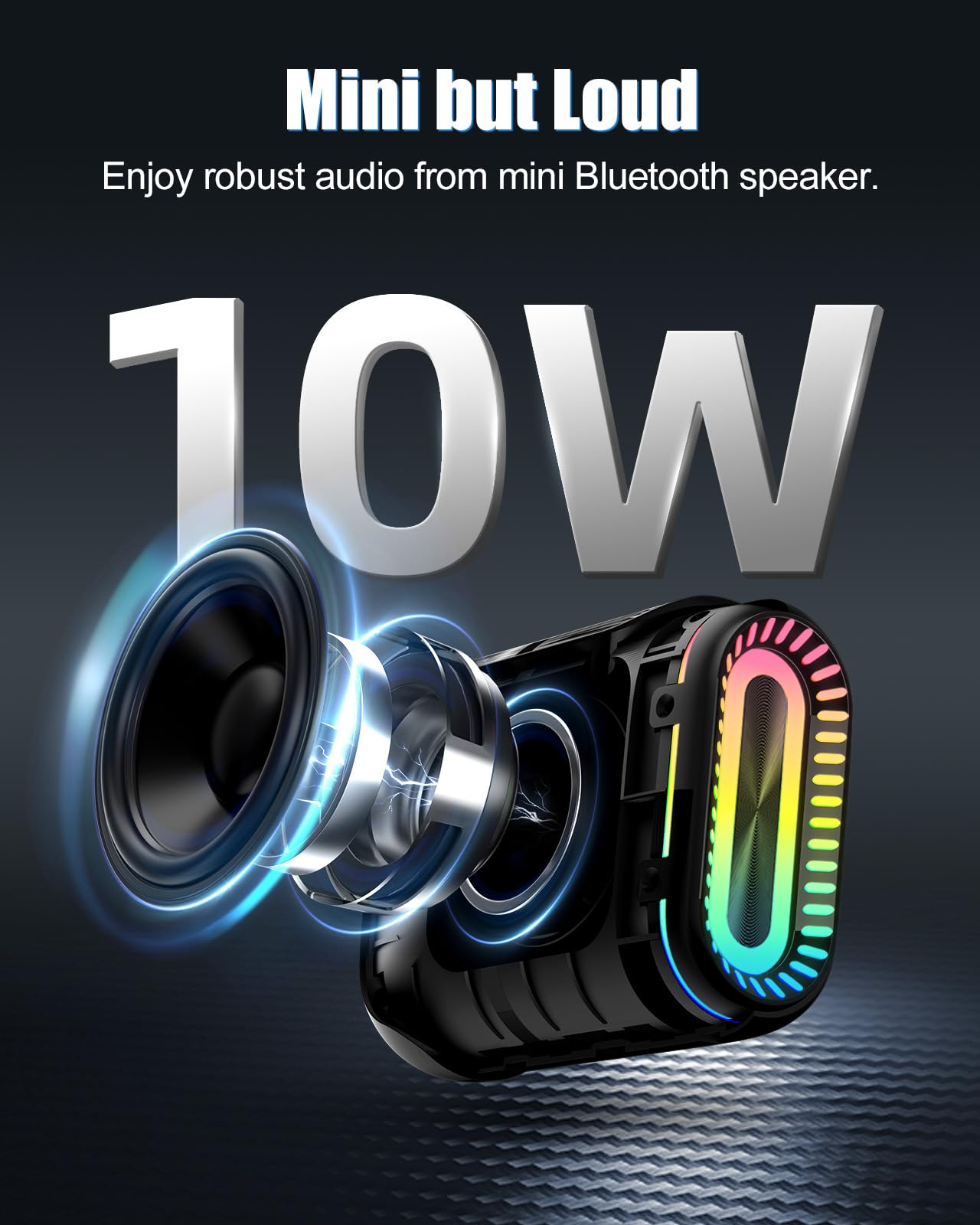 Bluetooth Speaker, Portable Wireless Speaker With Rgb Lights, Ipx7 Waterproof, 10W Mini Speaker, Bt5.3, 24H Playtime, Aux&Tf Car
