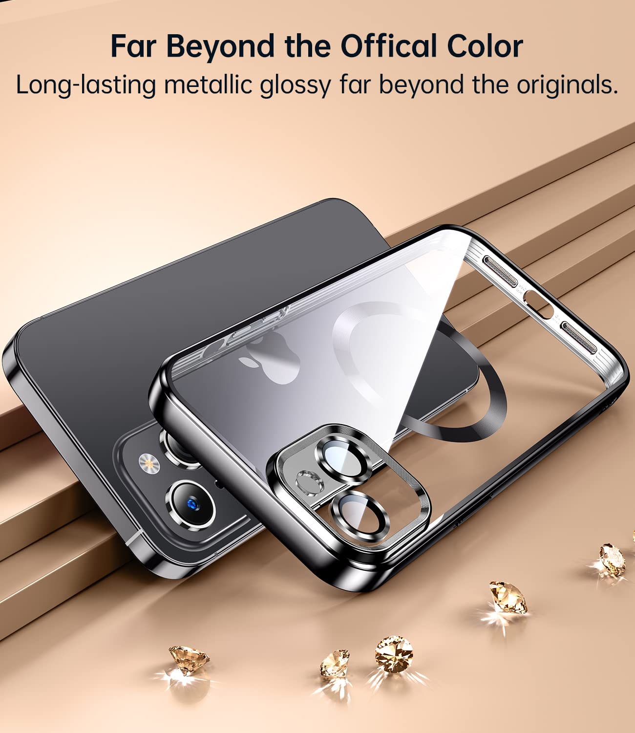 Jueshituo Magnetic Metallic Glossy Clear For Iphone 14 Case With Full Camera Cover Protection [No.1 Strong N52 Magnets] [Militar