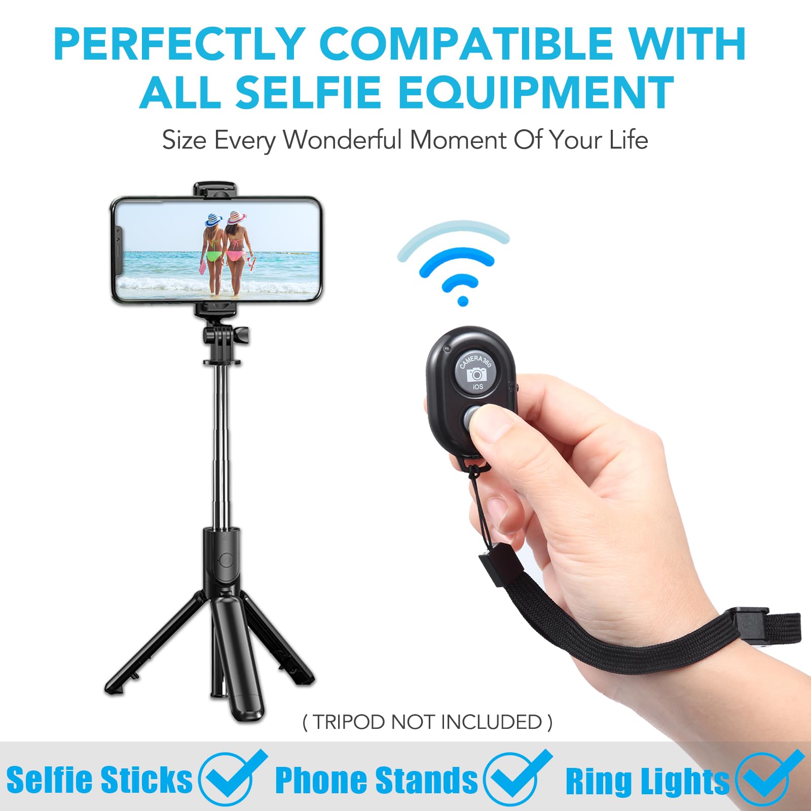 2 Pack Wireless Camera Remote Control - Wireless Remote For Iphone & Android Phones Ipad Ipod Tablet, Clicker For Photos & Video