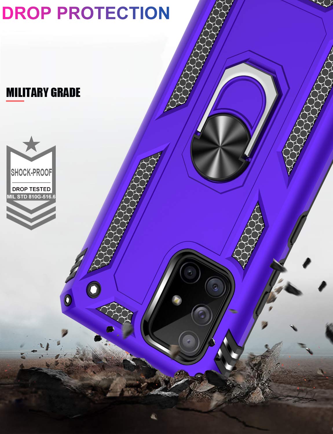 Lumarke Galaxy A51 5G Case,Pass 16Ft. Drop Tested Military Grade Cover With Magnetic Ring Kickstand Compatible With Car Mount Ho