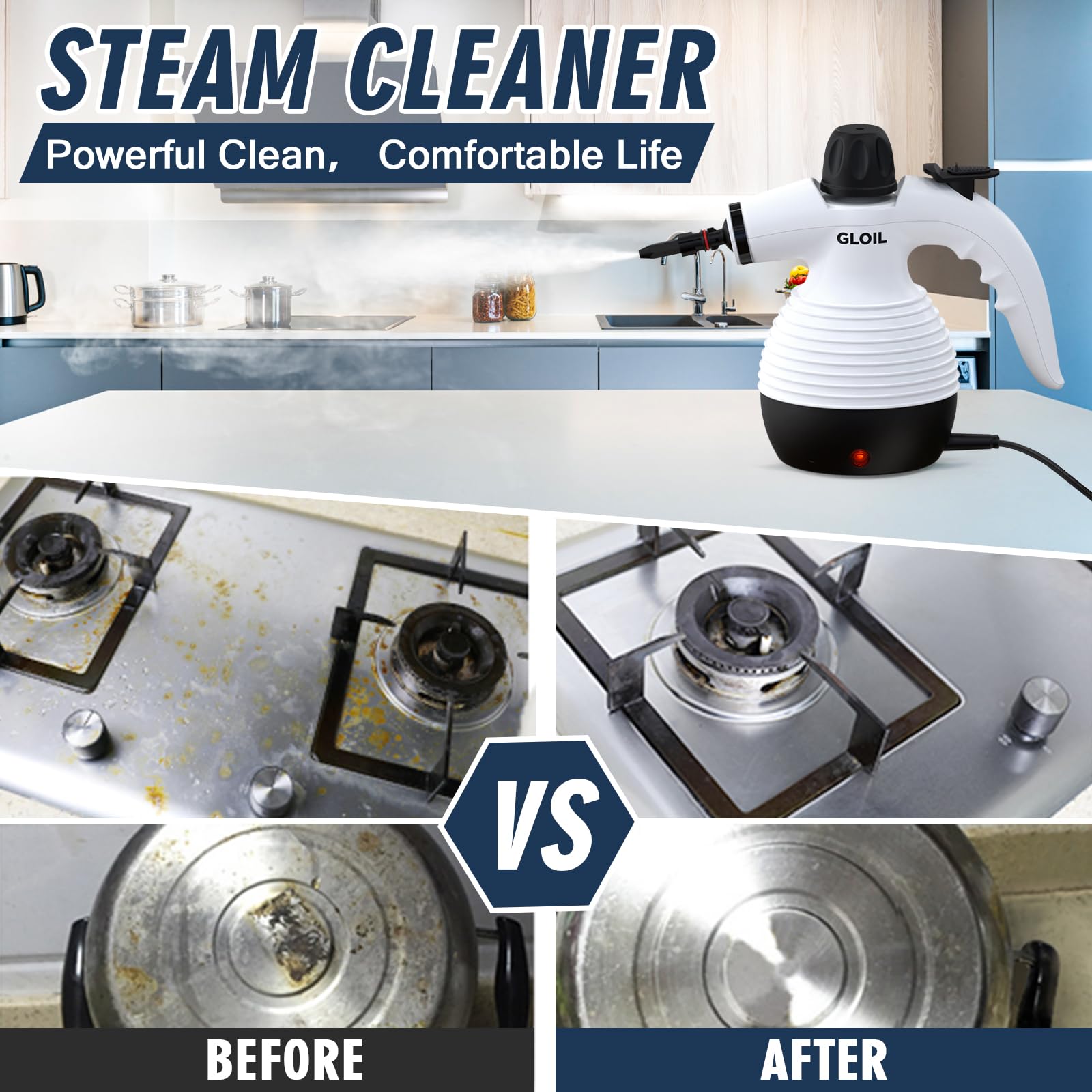 Gloil Handheld Steam Cleaner, Steamer For Cleaning, Multipurpose Portable Steam Cleaners For Home Use With Safety Lock And 10 Ac