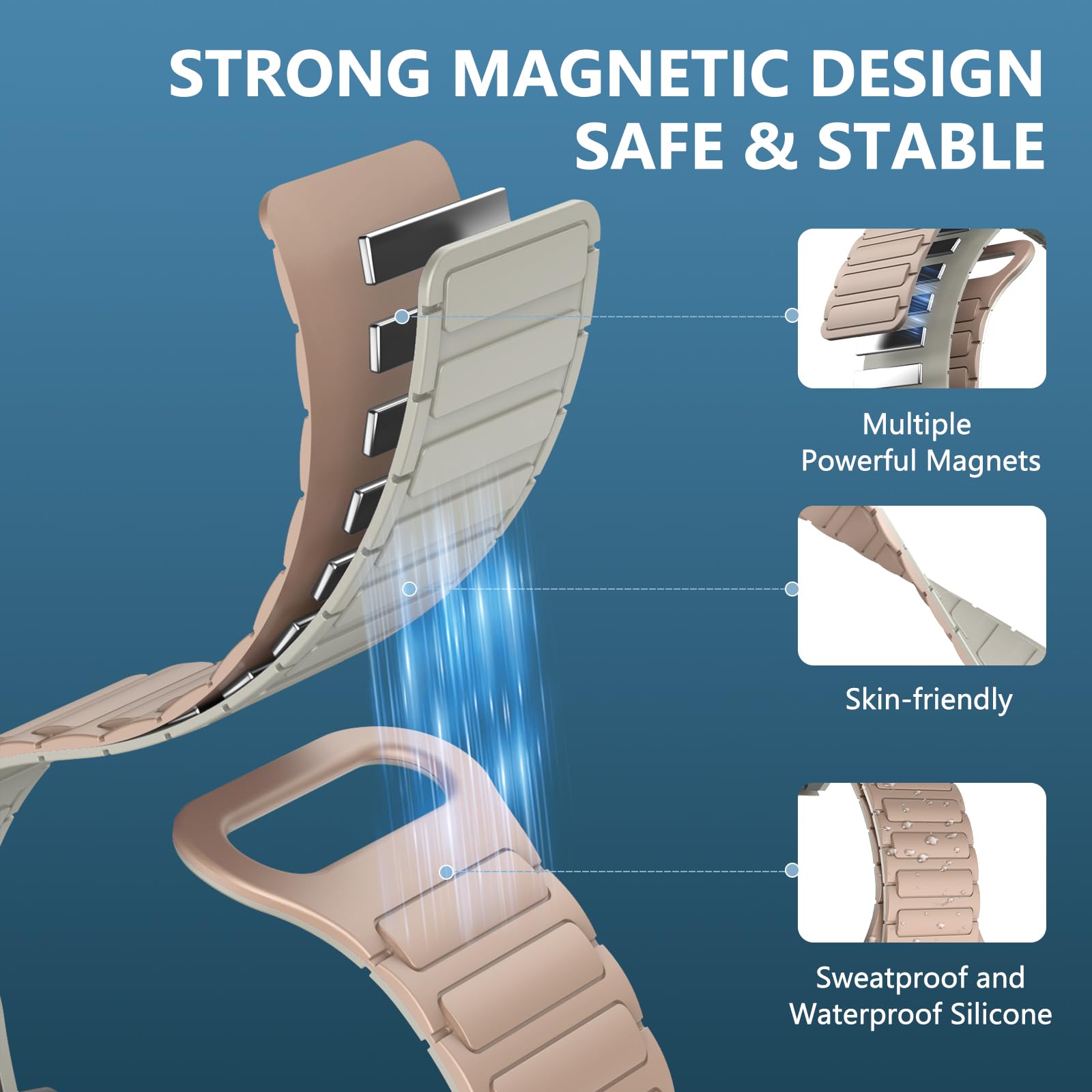 Mysnbkn Watch Bands Compatible With Garmin Fenix 8 47Mm / Fenix 7 / Fenix 6, 22Mm Double Sided Silicone Magnetic Watch Band Soft