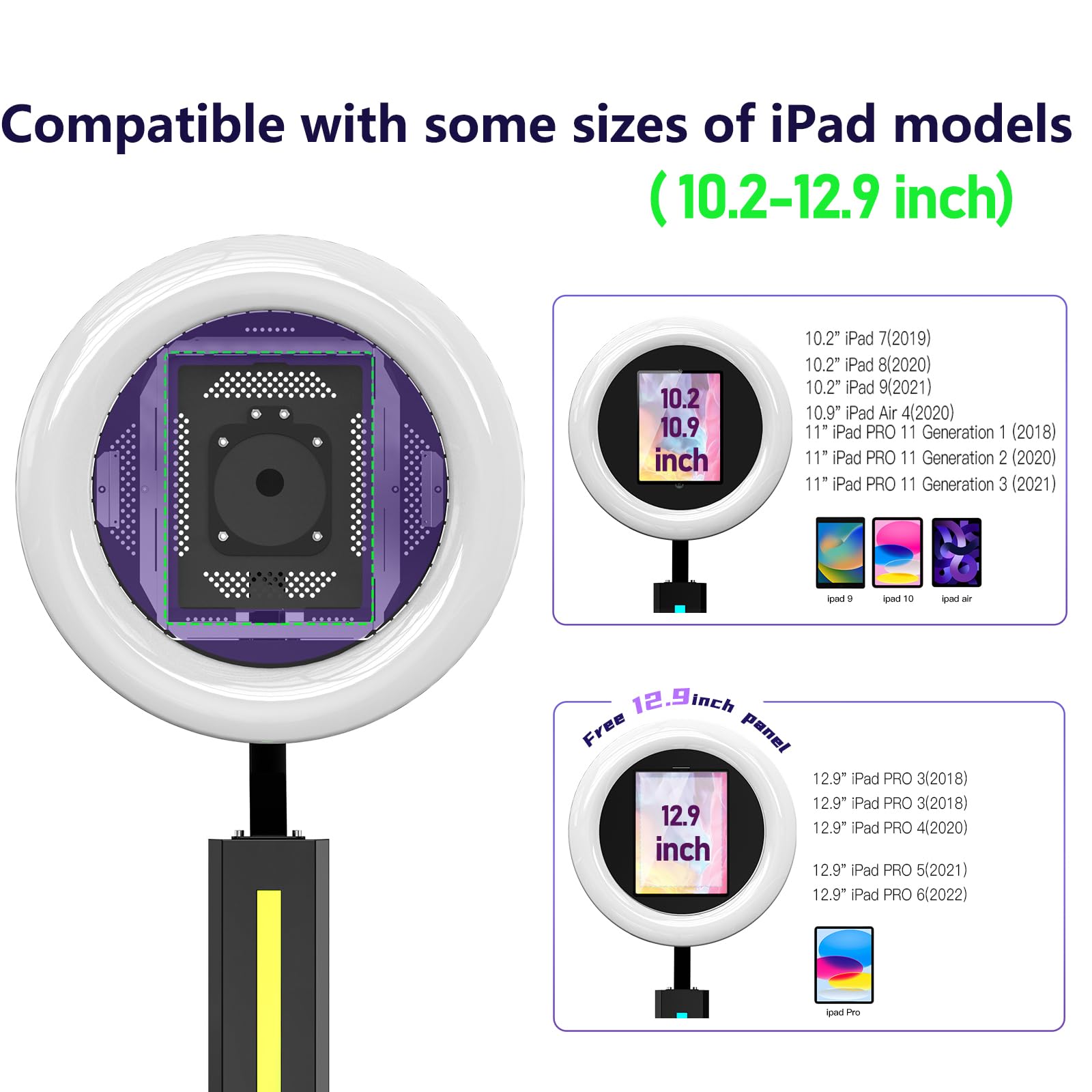 Sioxcfz Portable Photo Booth Machine Stand For Ipad 10.2'' 10.9'' 11'' 12.9''Photo Props Software App Control Ring Light Music S