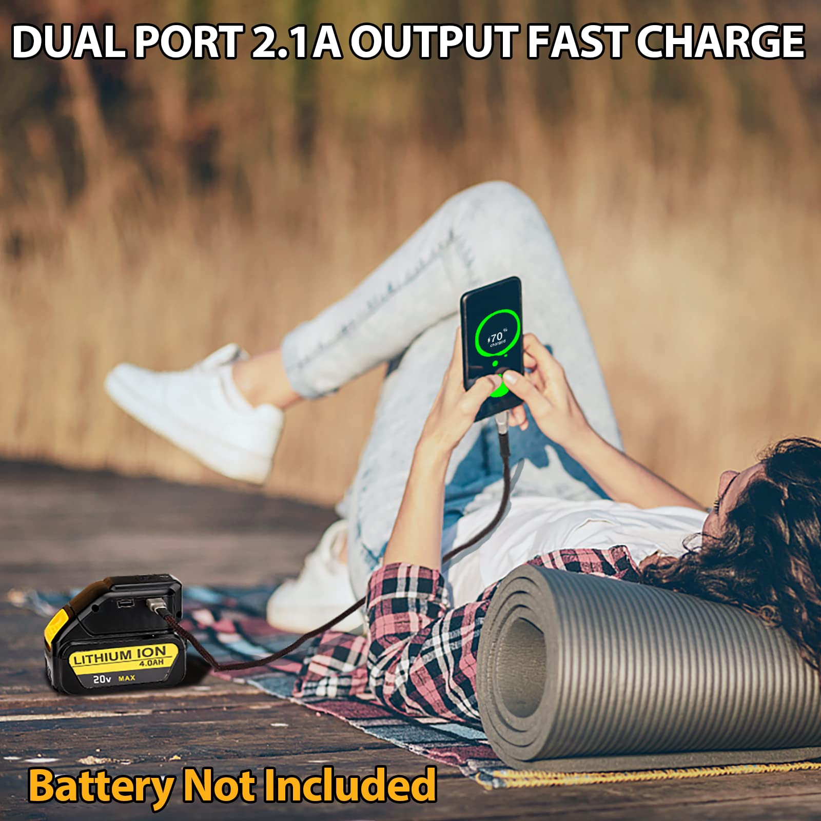 Battery Adapter For Dewalt 20V Battery Usb Phone Charger, Led Work Light With Dual Usb Charger And 12V Dc Port,Power Source Supp