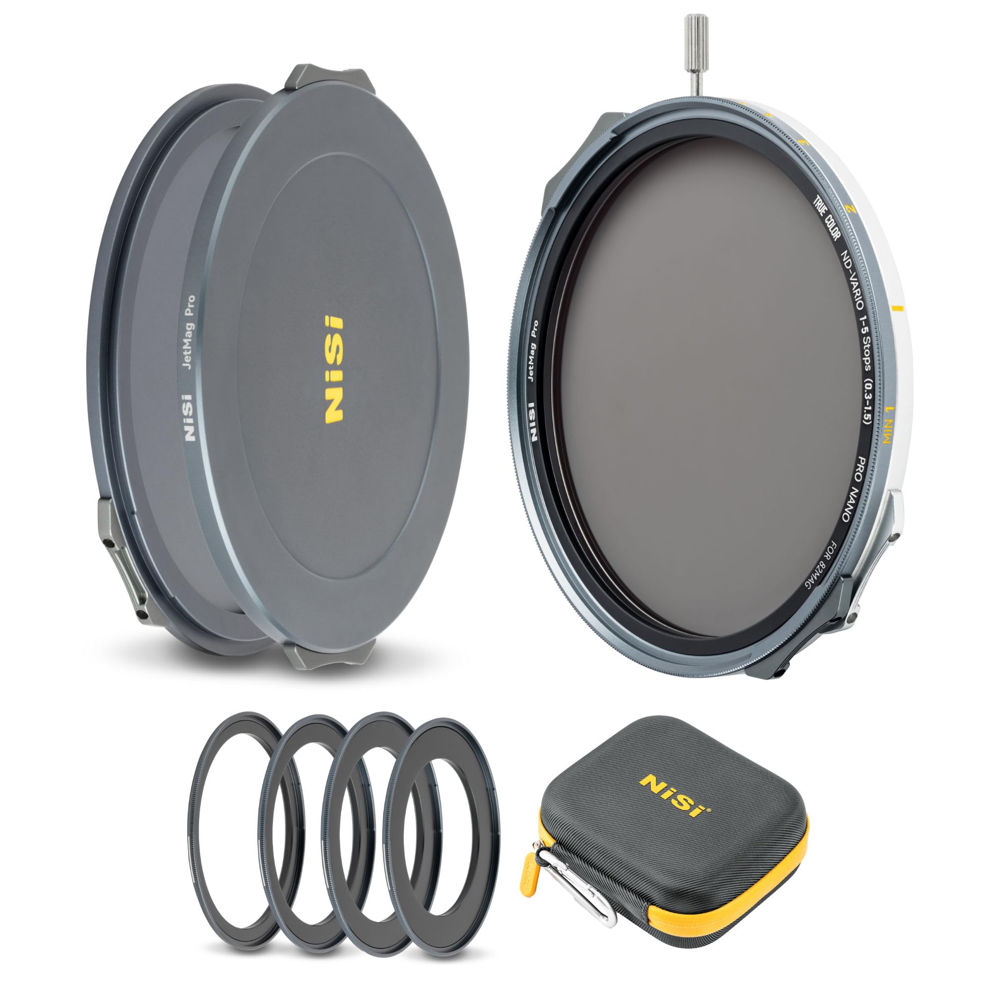 NiSi JetMag Pro VND Flex Kit 82MAG Magnetic Filter Kit (1-5 Stops True Color VND, 67mm/72mm/77mm/ 82mm Adaptors, Front Cap, Back