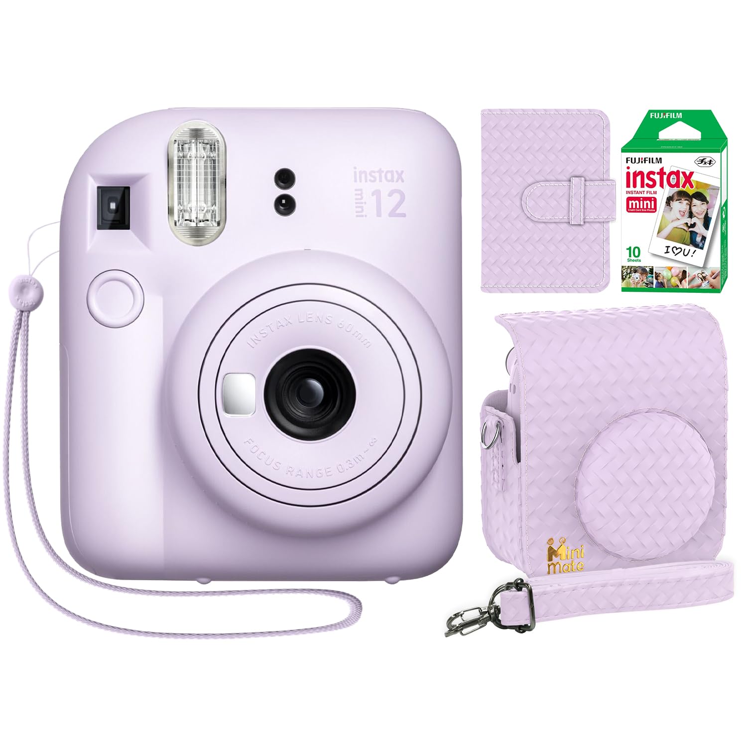 Fujifilm Instax Mini 12 Instant Camera Lilac Purple + Minimate Custom Designed Case + Fuji Instax Film 10 Sheets & Photo Album