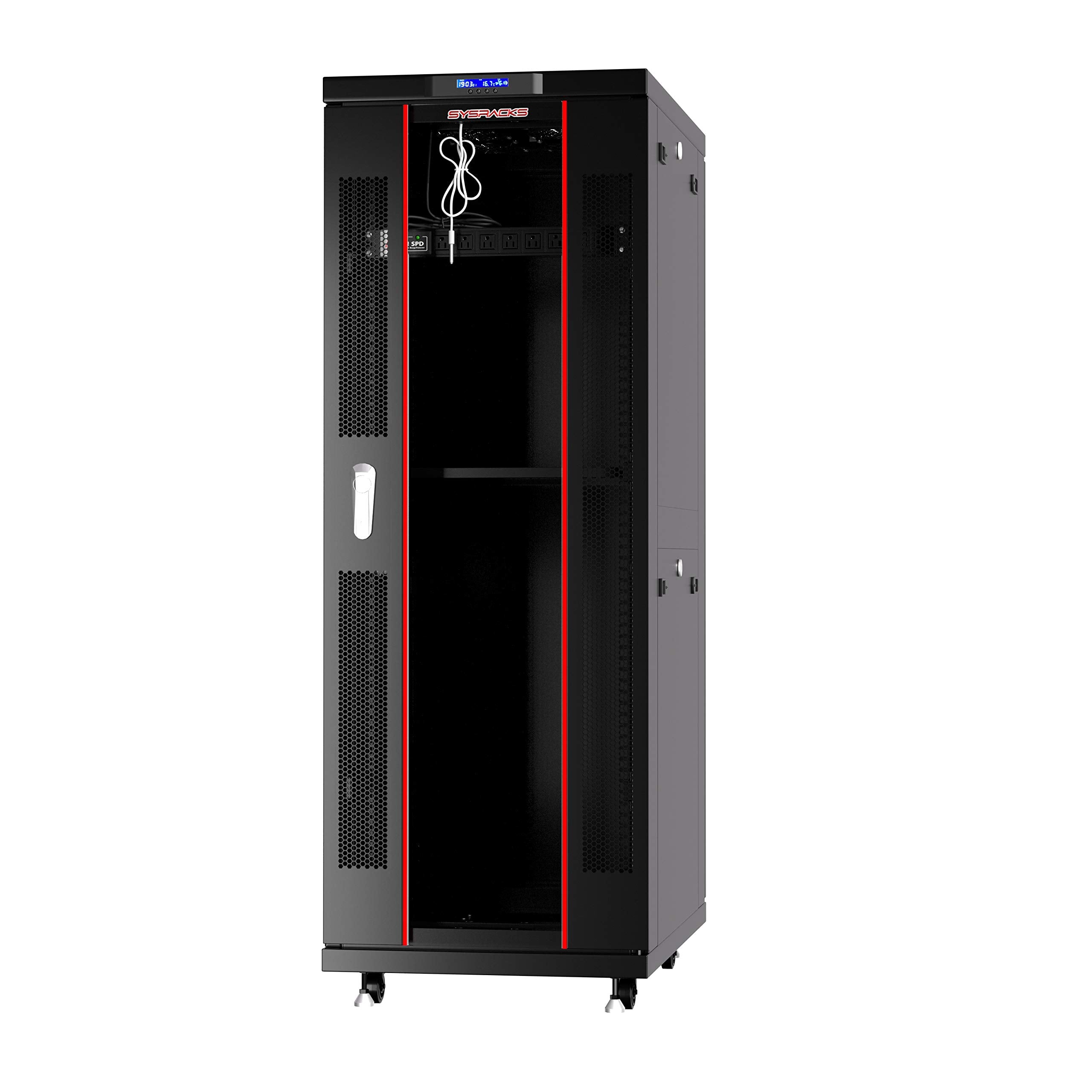 Server Rack   Locking Cabinet   Network Rack Cabinet Enclosure   42U   Rack Mount   32 Inch Deep   Server Cabinet   On Wheels   Shelf   Cooling Fan   Thermostat   Sysracks   Srf