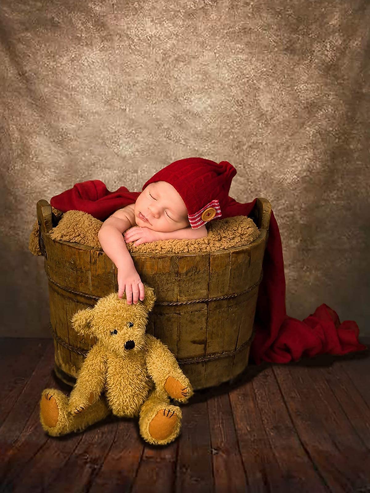 Allenjoy 5X7Ft Soft Fabric Brown Wall With Wooden Floor Photography Backdrop Newborn Baby Photoshoot Abstract Portraits Photo Ba
