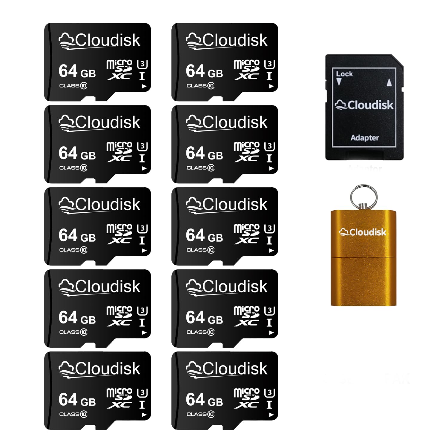 Cloudisk Pack Of 10 Micro Sd Card 64Gb Flash Memory Card C10 A2 U3 Micro Sdxc With Sd Adapter, Card Reader (64Gb)