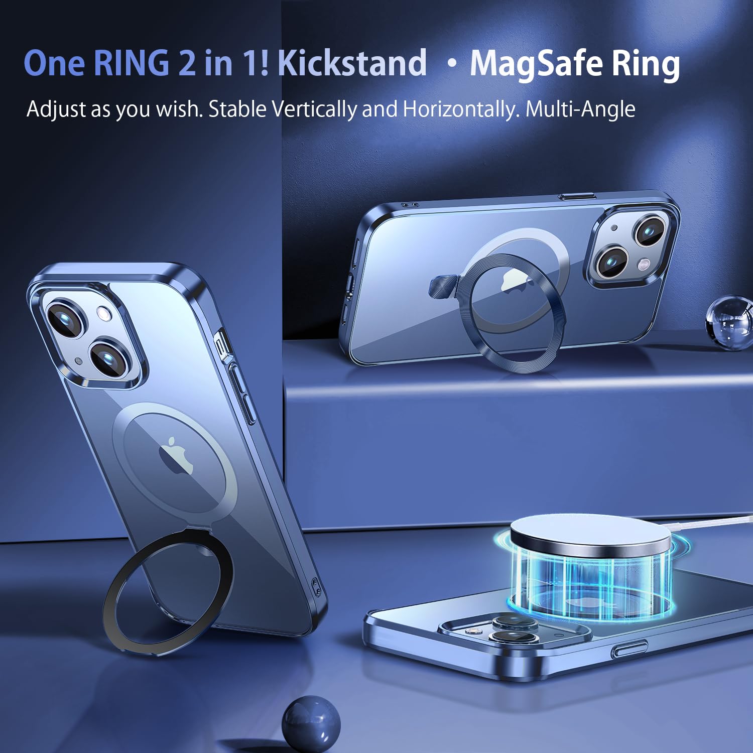 Tlikemiss [Cd Ring Compatible With Magsafe Invisible Stand] Magnetic For Iphone 15 Plus Case, [Electroplated Bumper Non Yellowin