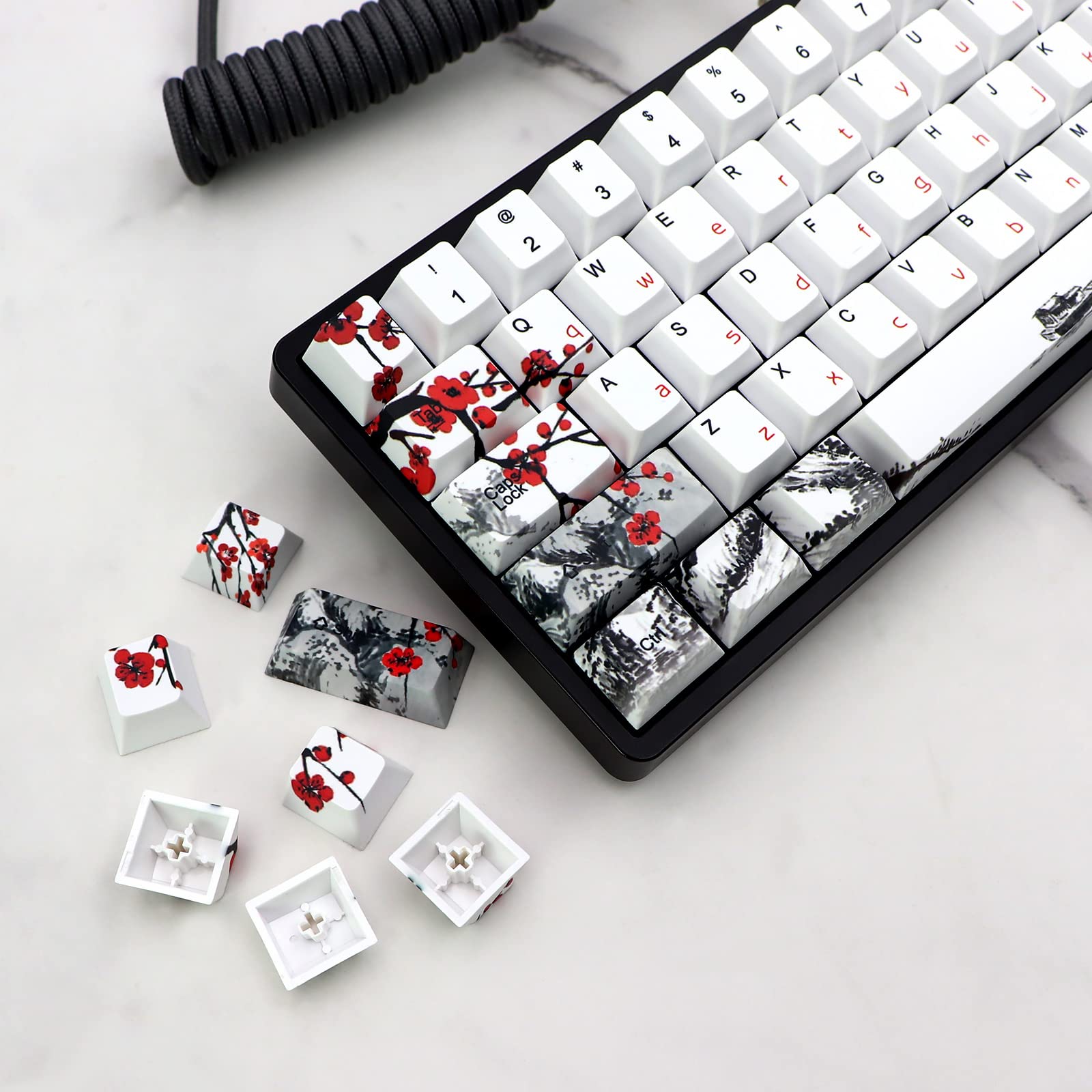 Jsjt Plum Blossom Keycaps 135 Keys Pbt Dye Sublimation Key Caps Cherry Profile Custom Keycaps With Keycap Puller For Cherry Gate