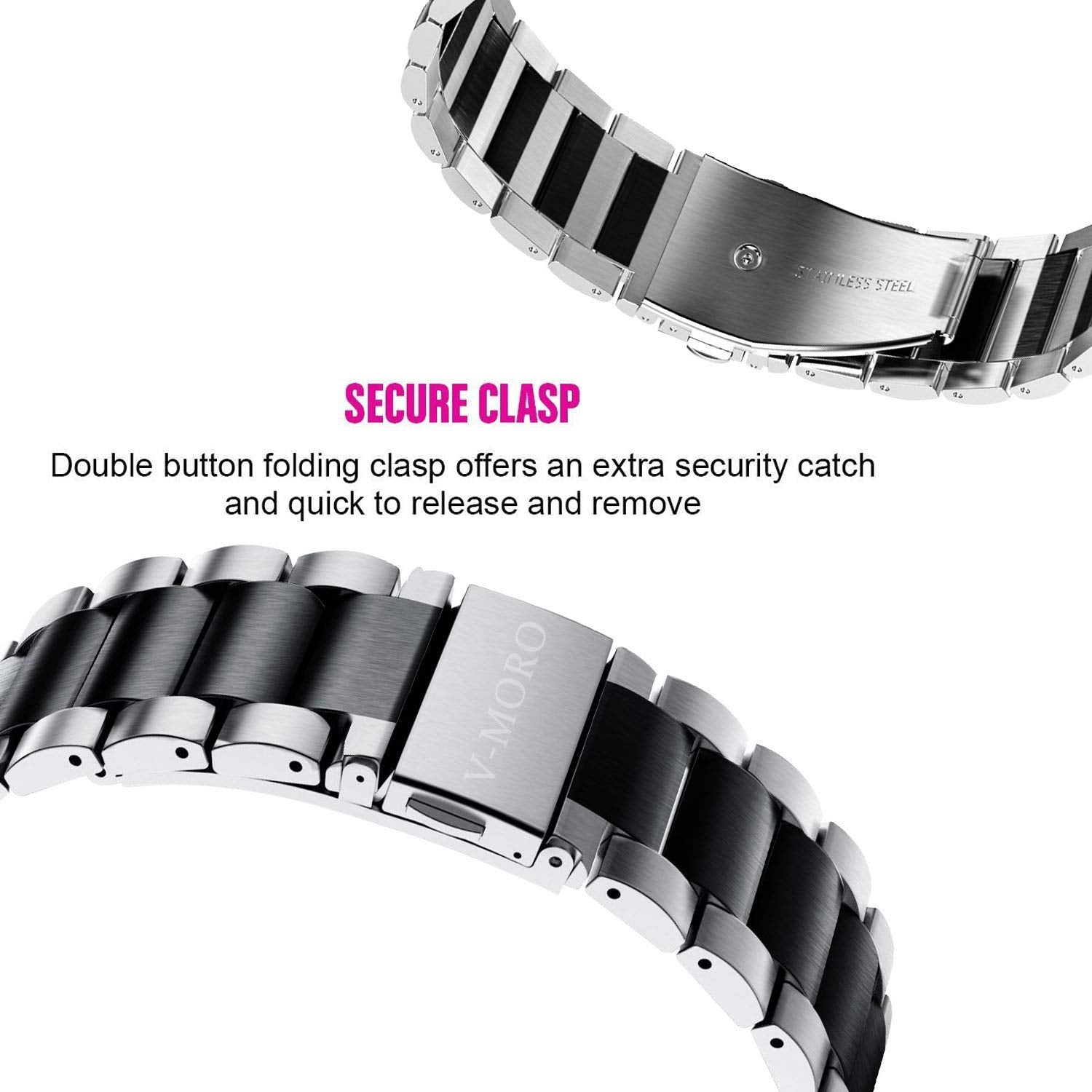 V Moro Strap Compatible With Galaxy Watch 46Mm(2019) Bands/Galaxy Watch 3 45Mm Band Men Solid Stainless Steel Replacement For Sa
